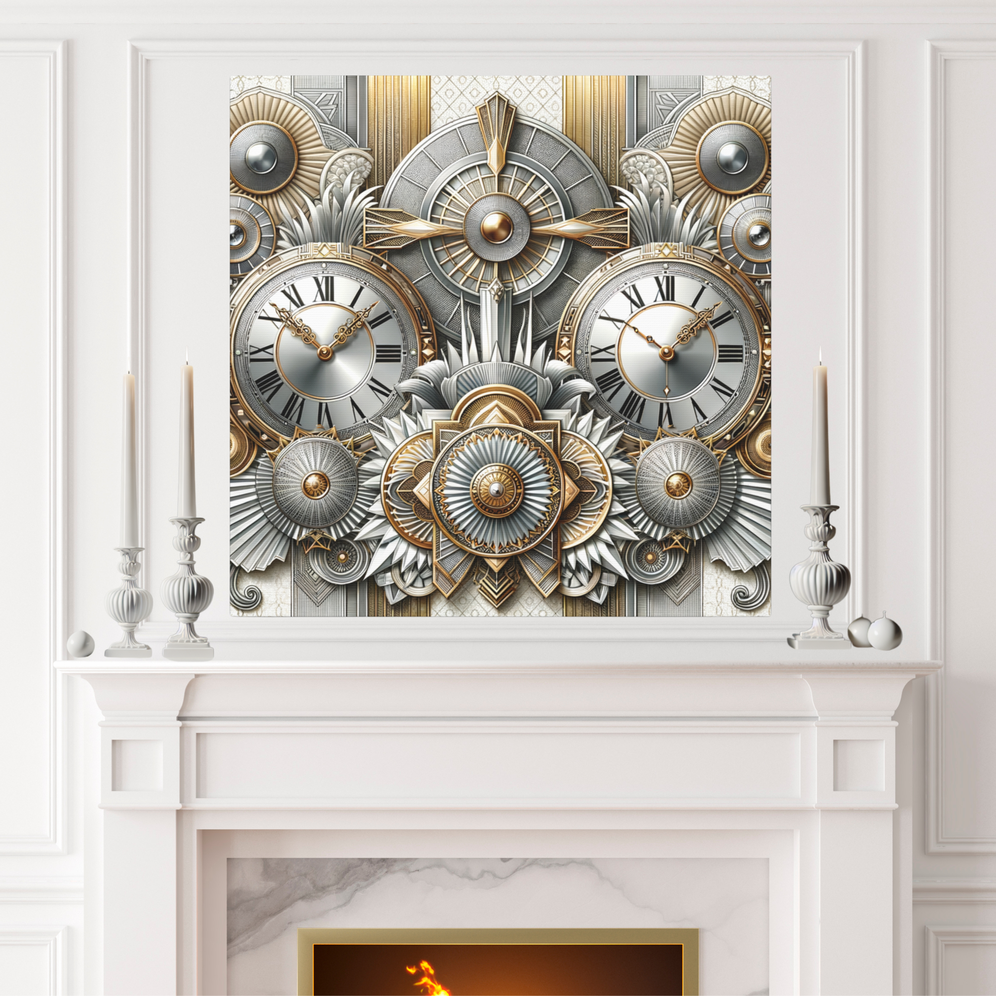 Art Deco Clock Collage in Gold and Silver Tones