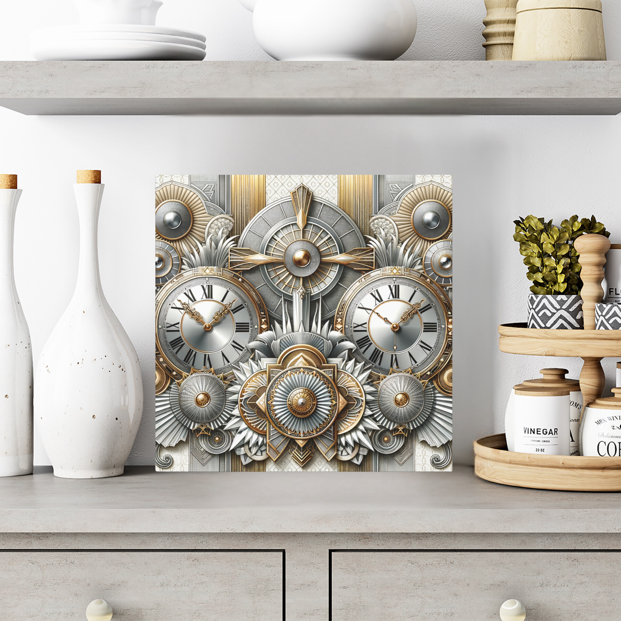 Art Deco Clock Collage in Gold and Silver Tones