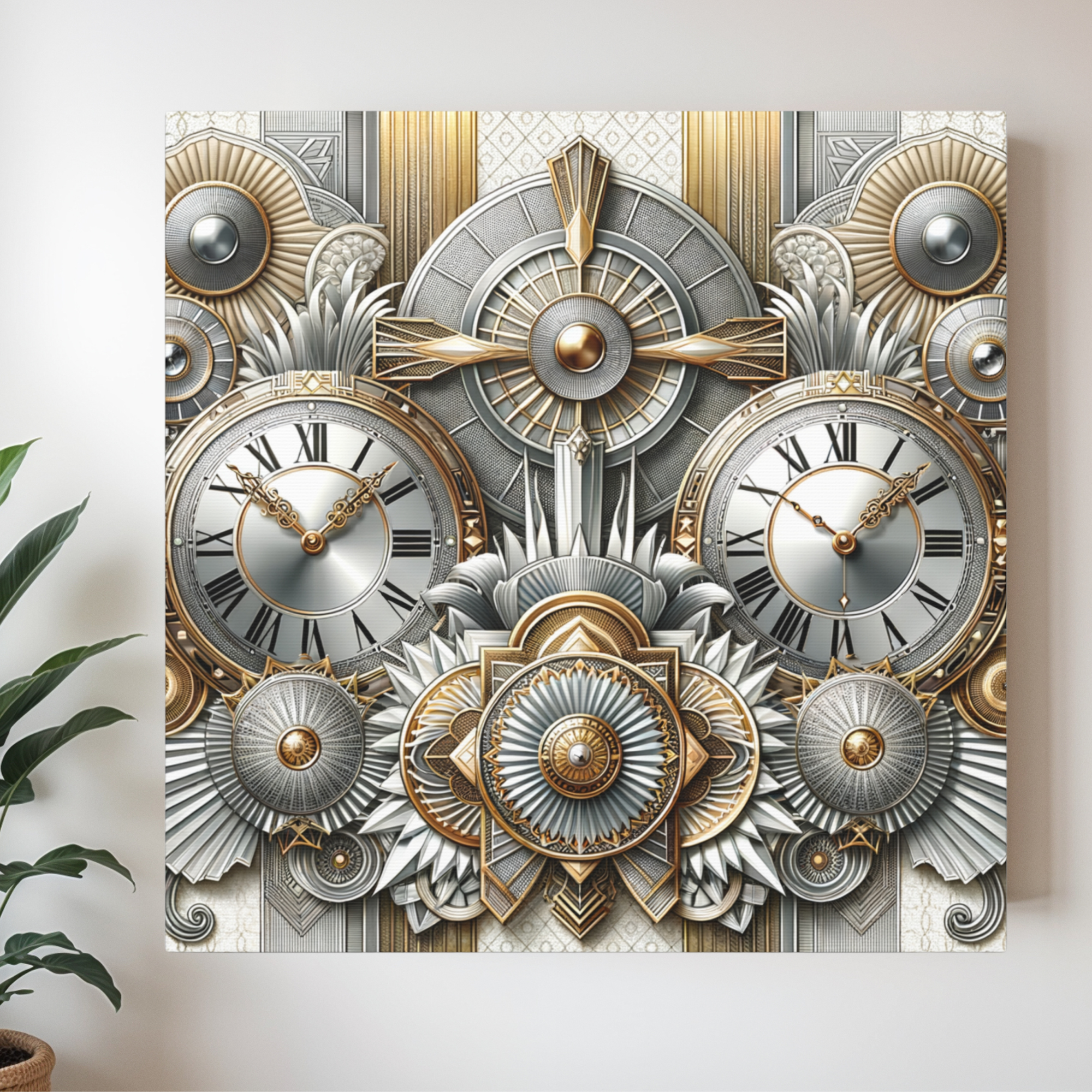Art Deco Clock Collage in Gold and Silver Tones
