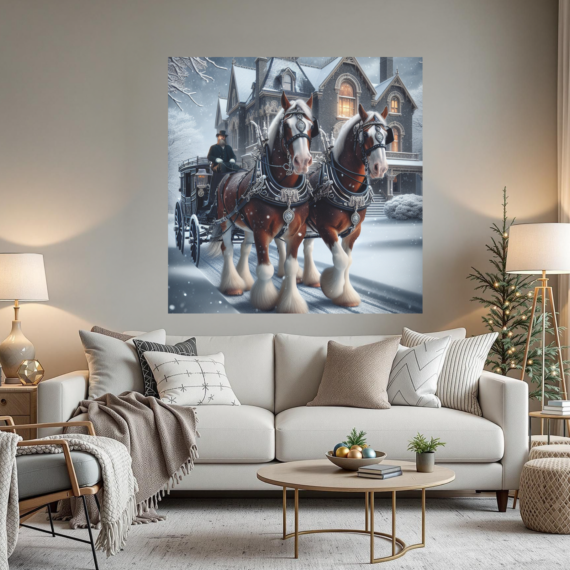 Victorian Horse-Drawn Carriage in Winter Snow