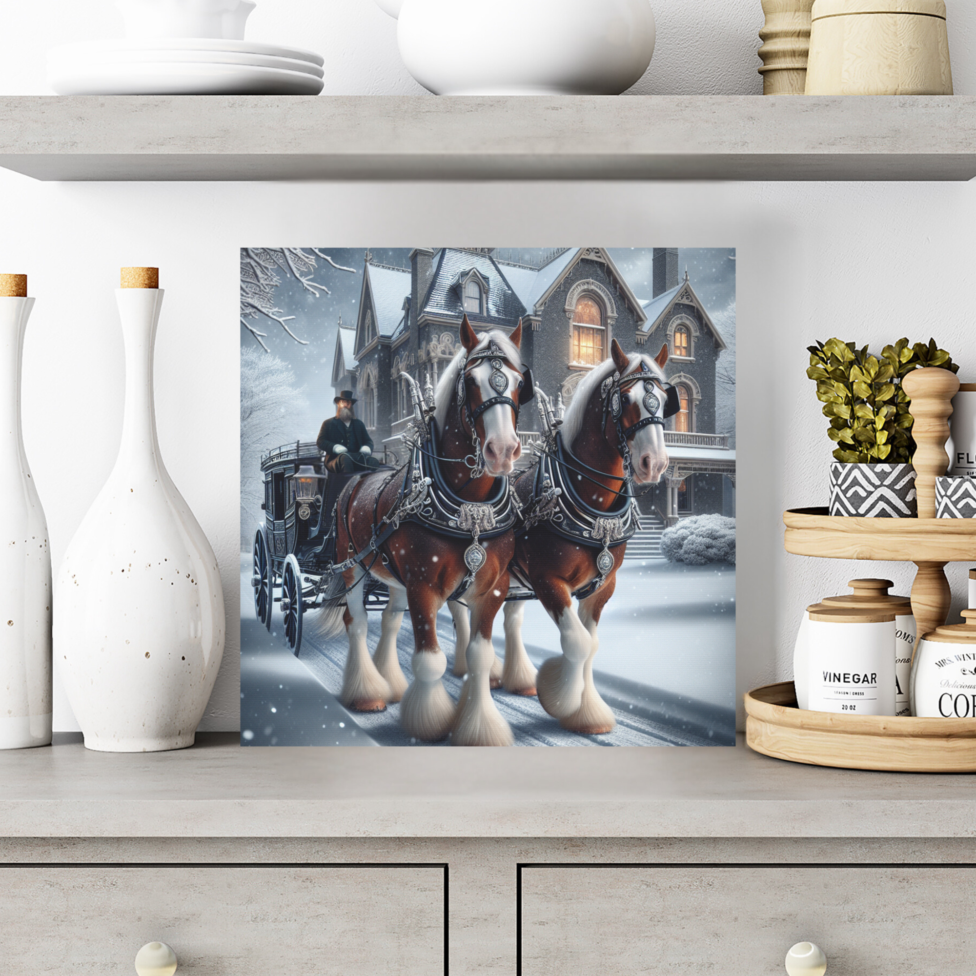 Victorian Horse-Drawn Carriage in Winter Snow