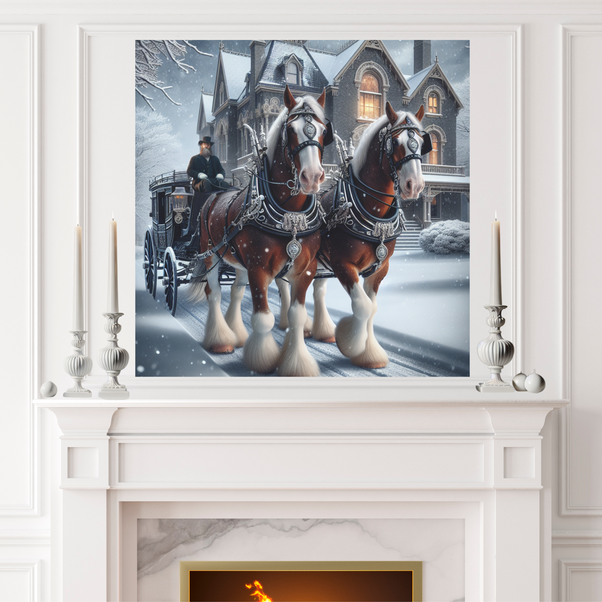 Victorian Horse-Drawn Carriage in Winter Snow