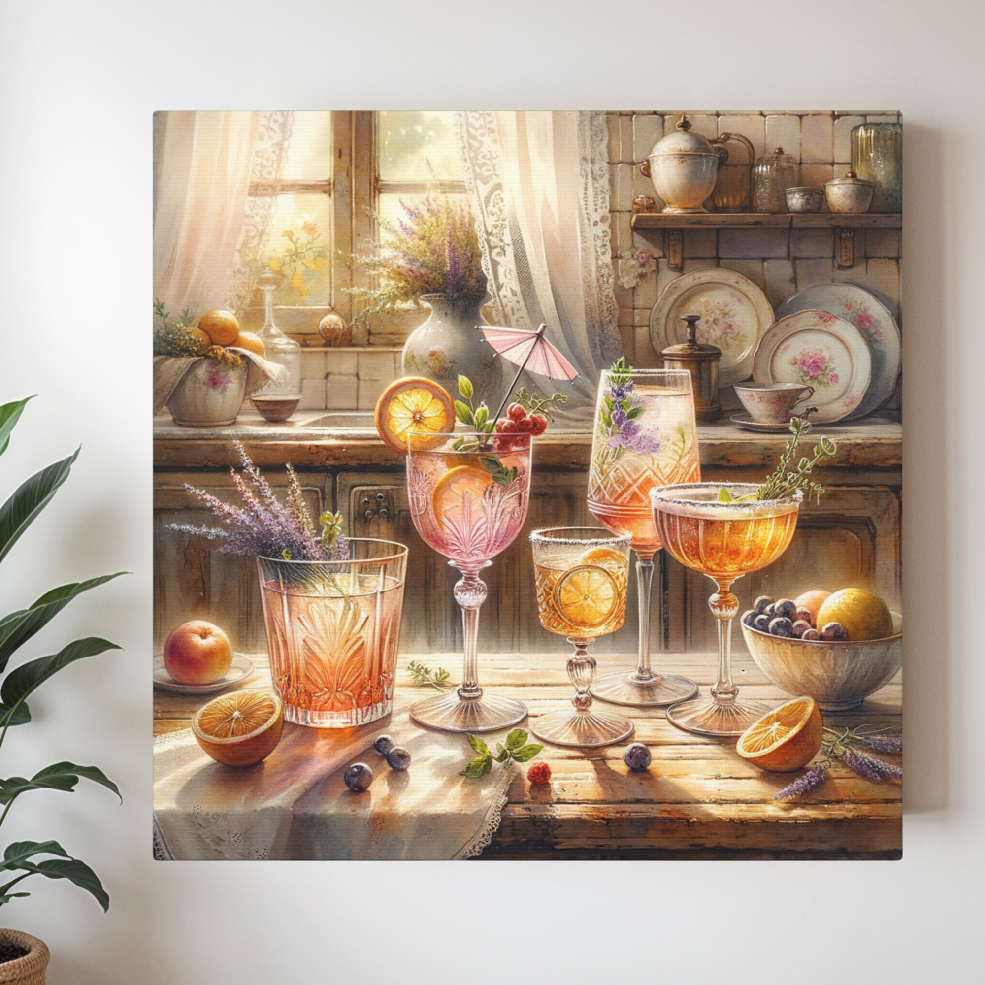 Vintage Summer Cocktails on Rustic French Counter