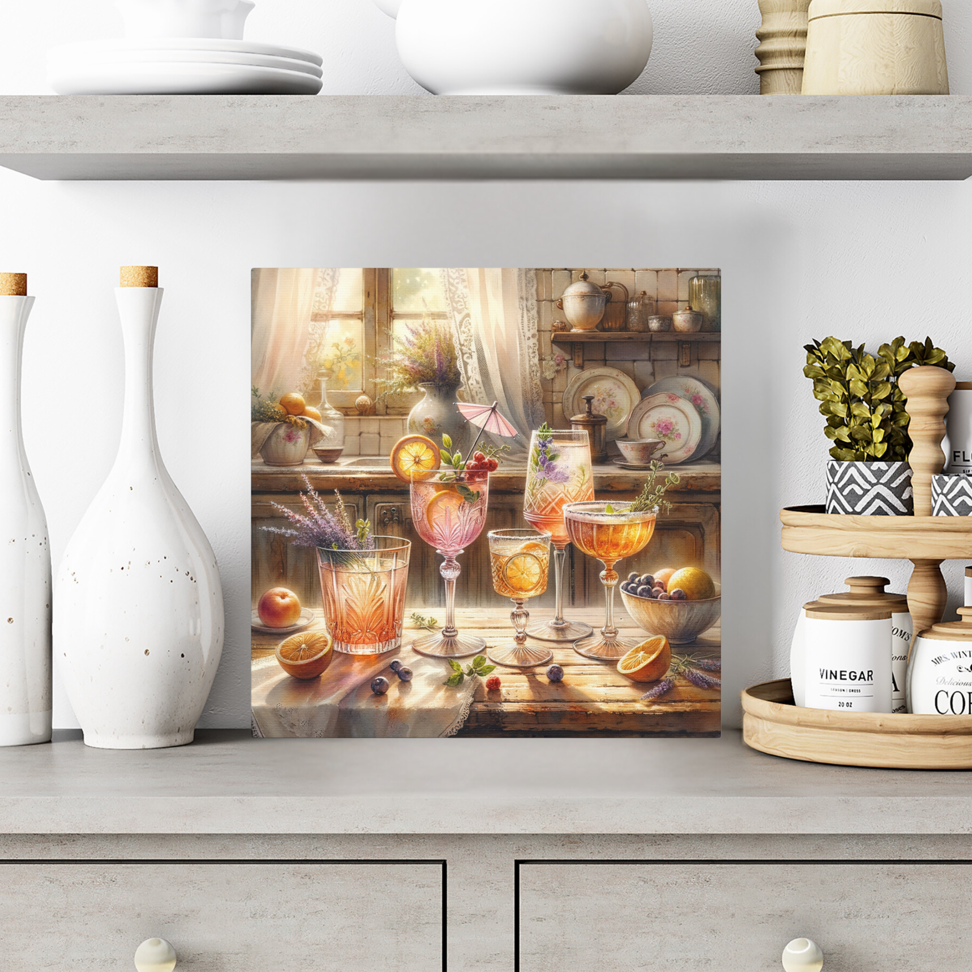 Vintage Summer Cocktails on Rustic French Counter
