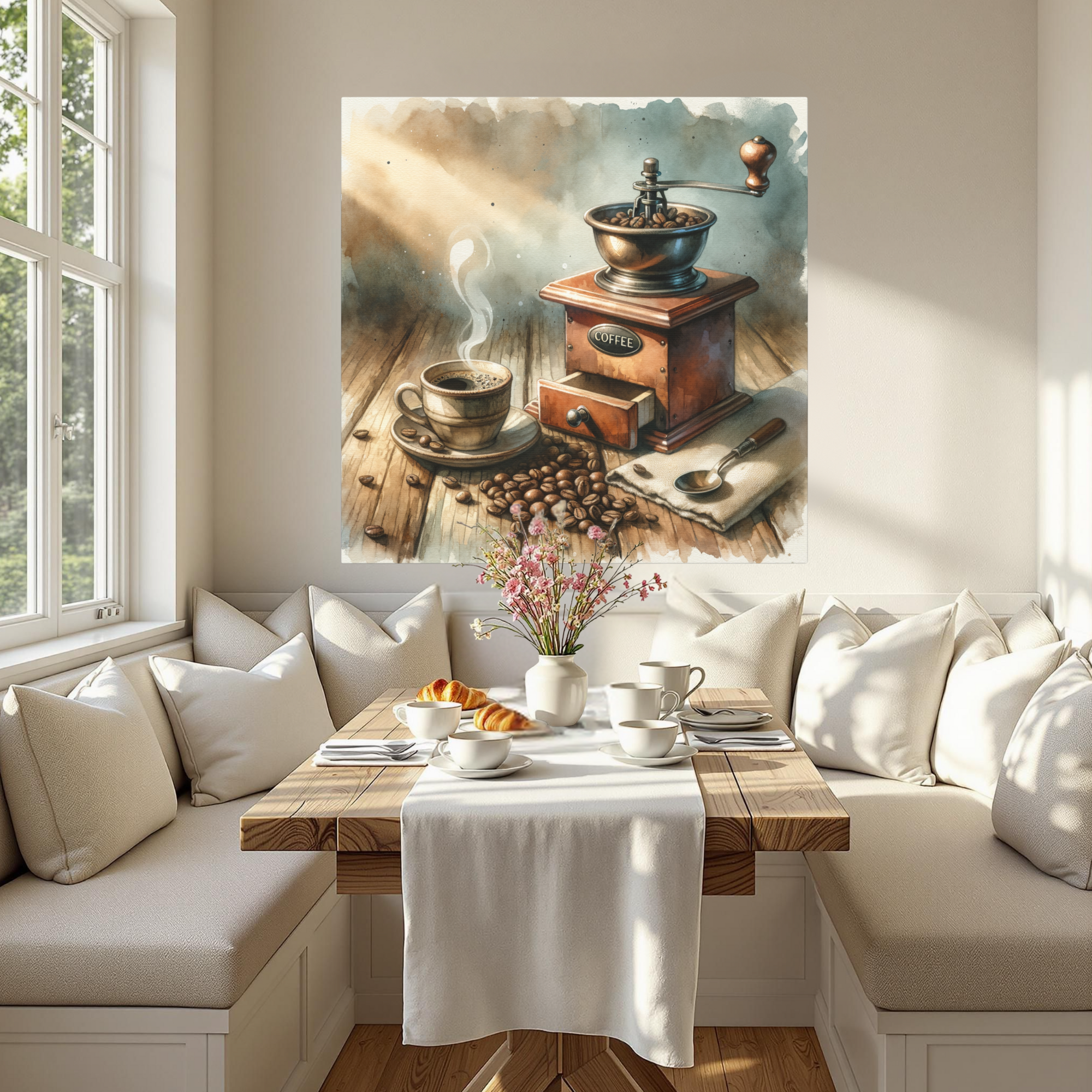 Vintage Coffee Grinder and Cup – Rustic Kitchen Wall Art