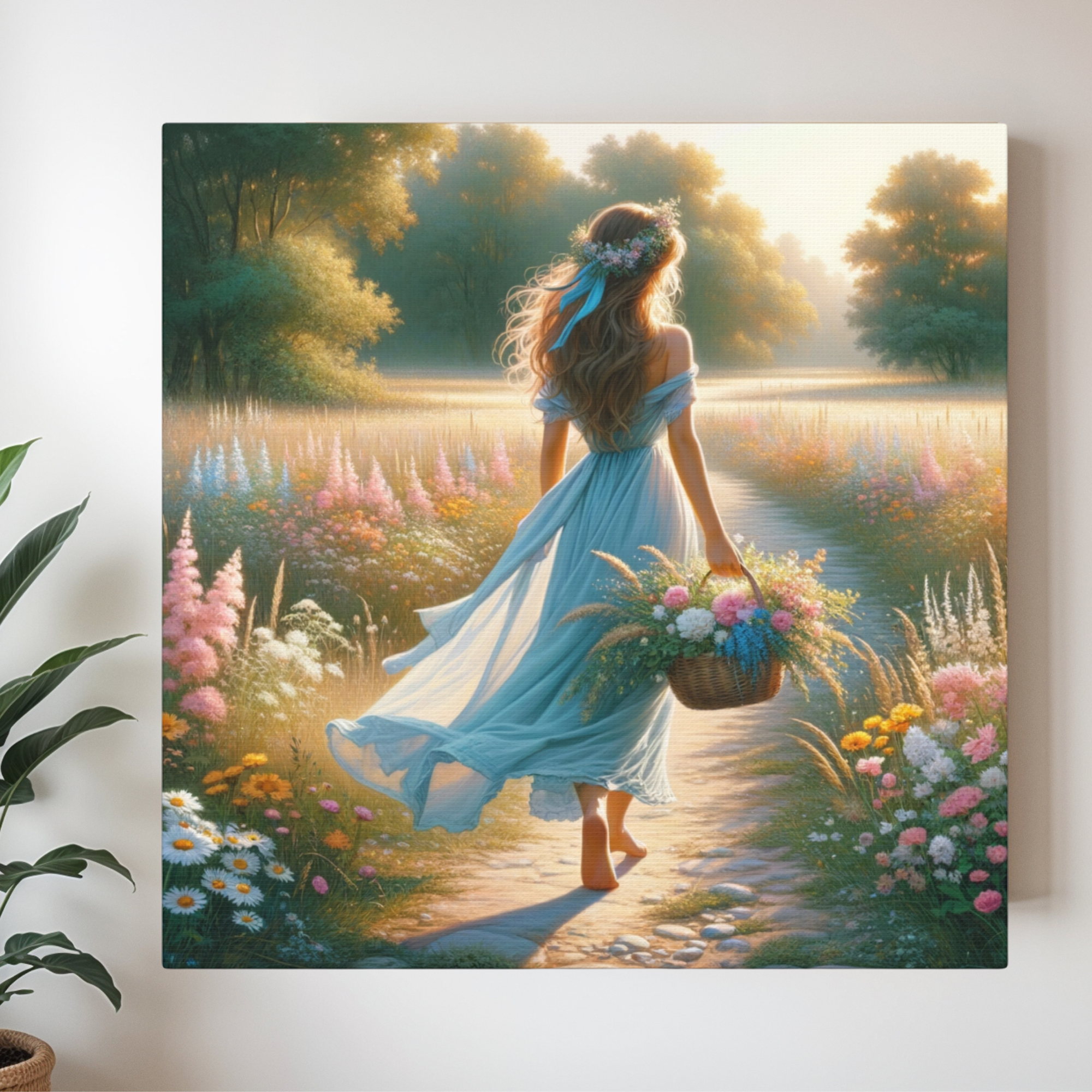 Barefoot Girl in Meadow with Flowers – Coquette Cottagecore Wall Art