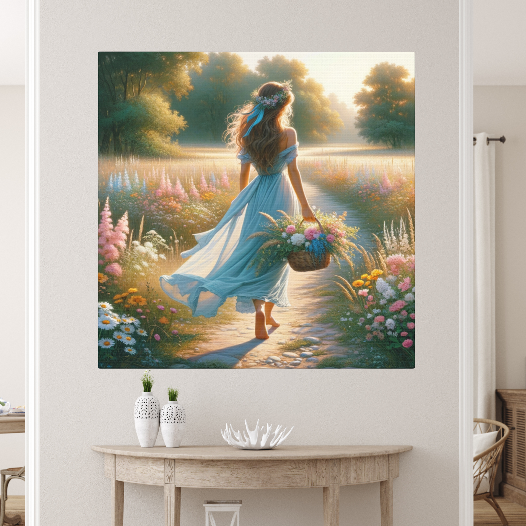 Barefoot Girl in Meadow with Flowers – Coquette Cottagecore Wall Art