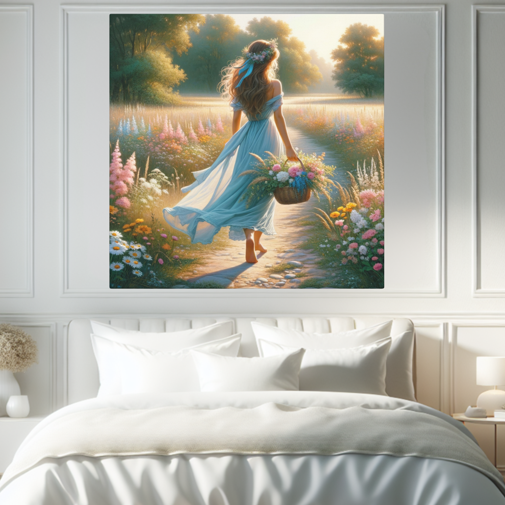 Barefoot Girl in Meadow with Flowers – Coquette Cottagecore Wall Art