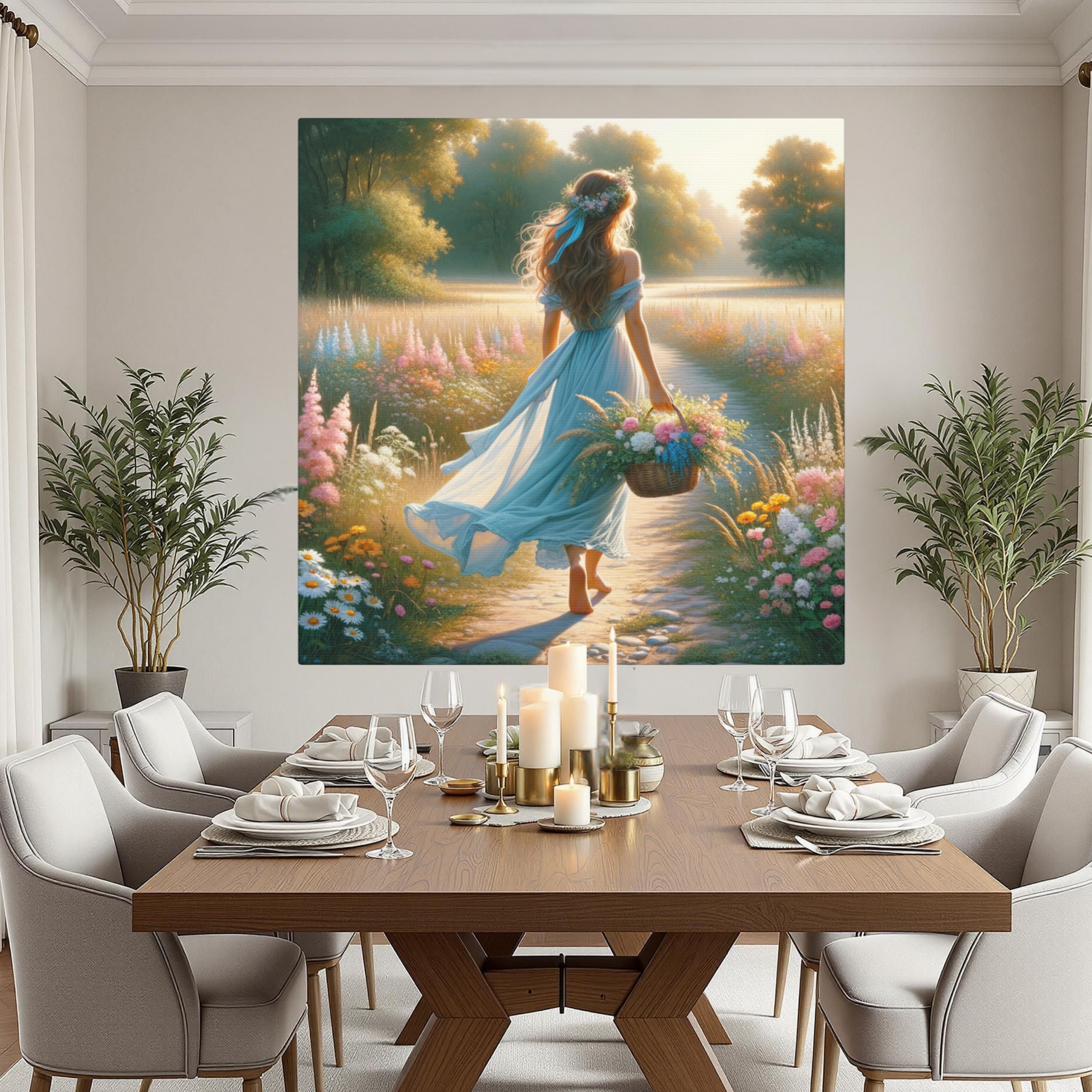 Barefoot Girl in Meadow with Flowers – Coquette Cottagecore Wall Art