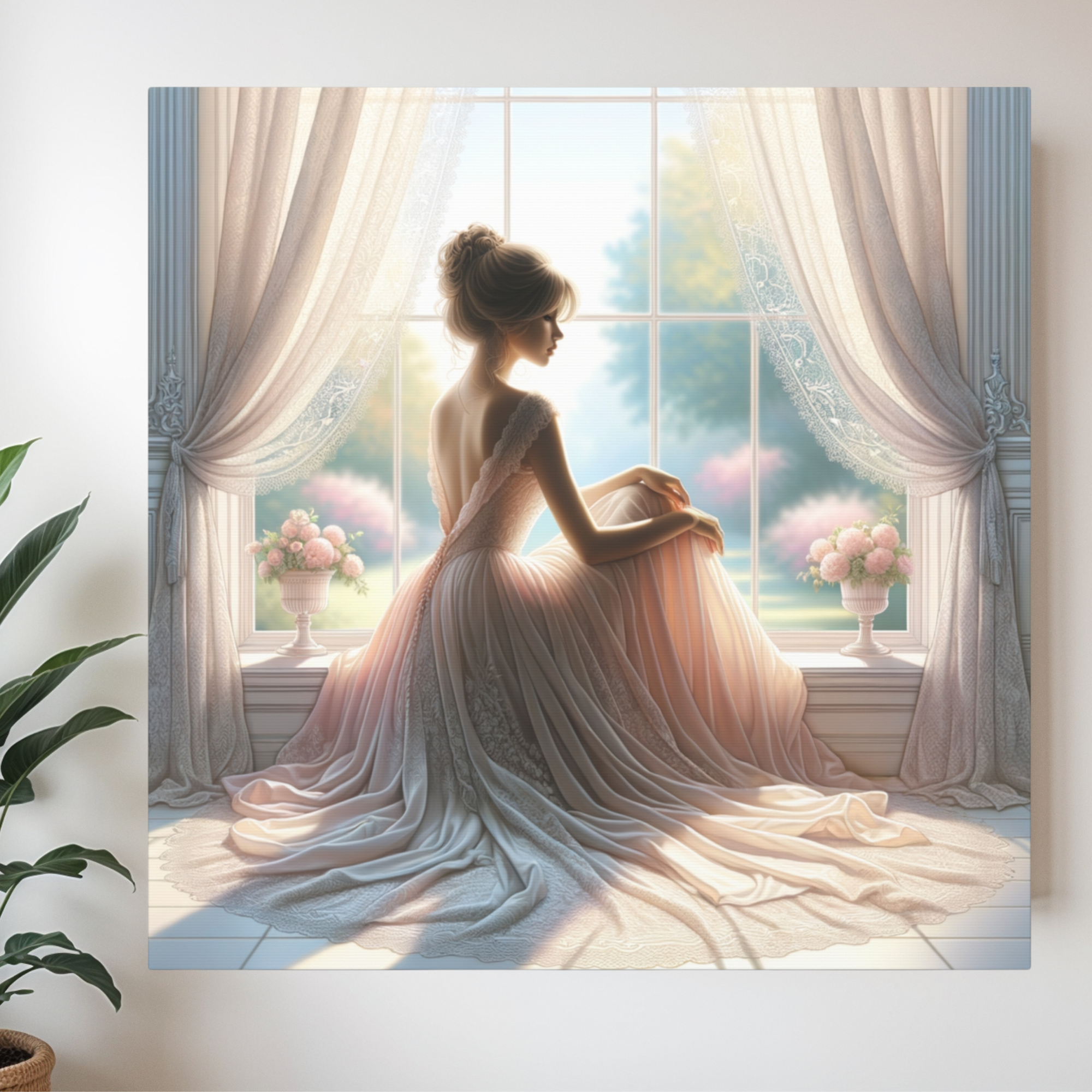 Lady in Lace at Sunlit Window – Romantic Coquette Wall Art