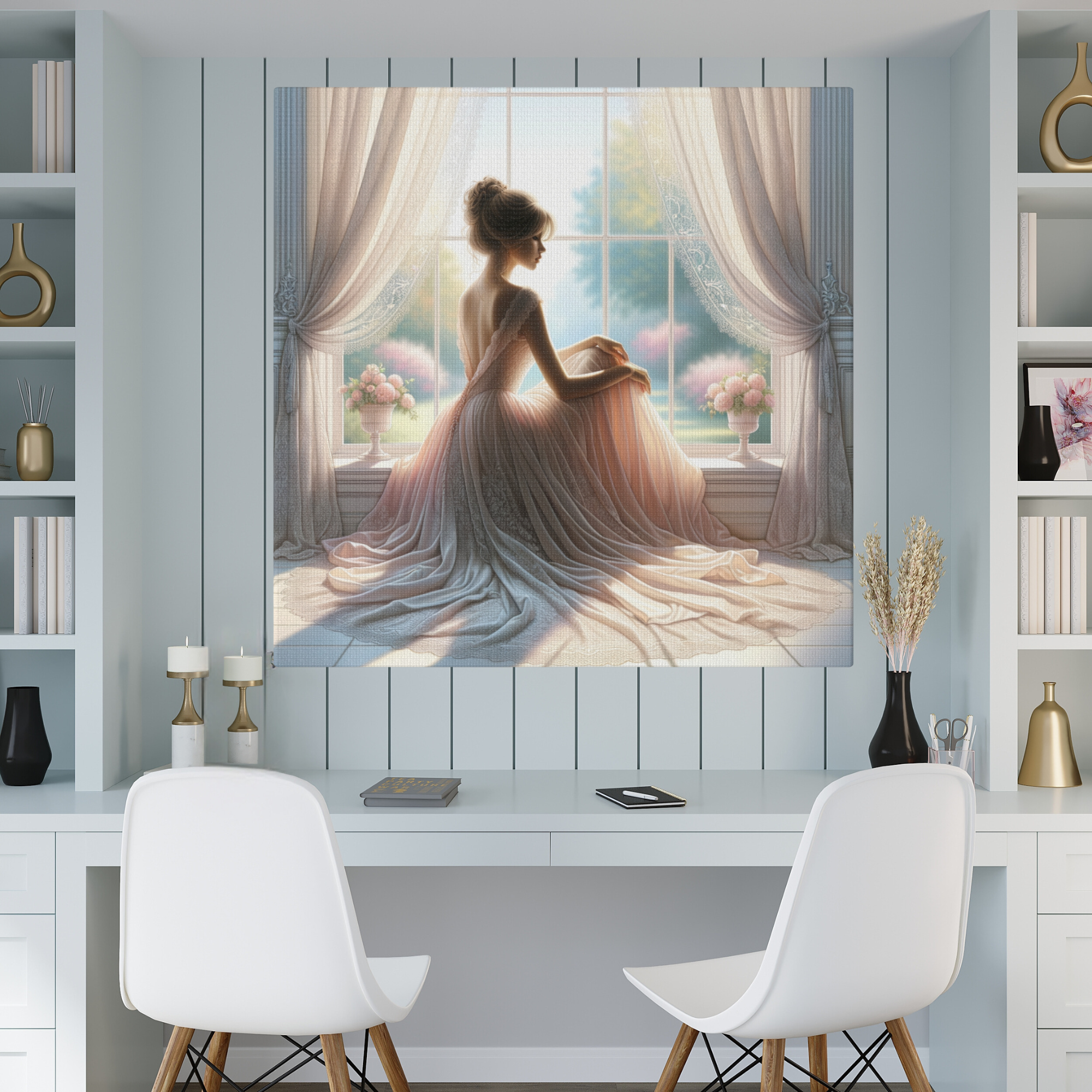 Lady in Lace at Sunlit Window – Romantic Coquette Wall Art