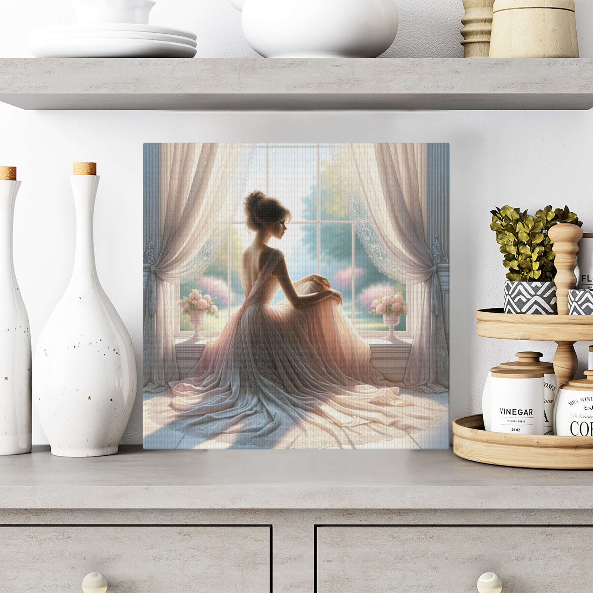 Lady in Lace at Sunlit Window – Romantic Coquette Wall Art