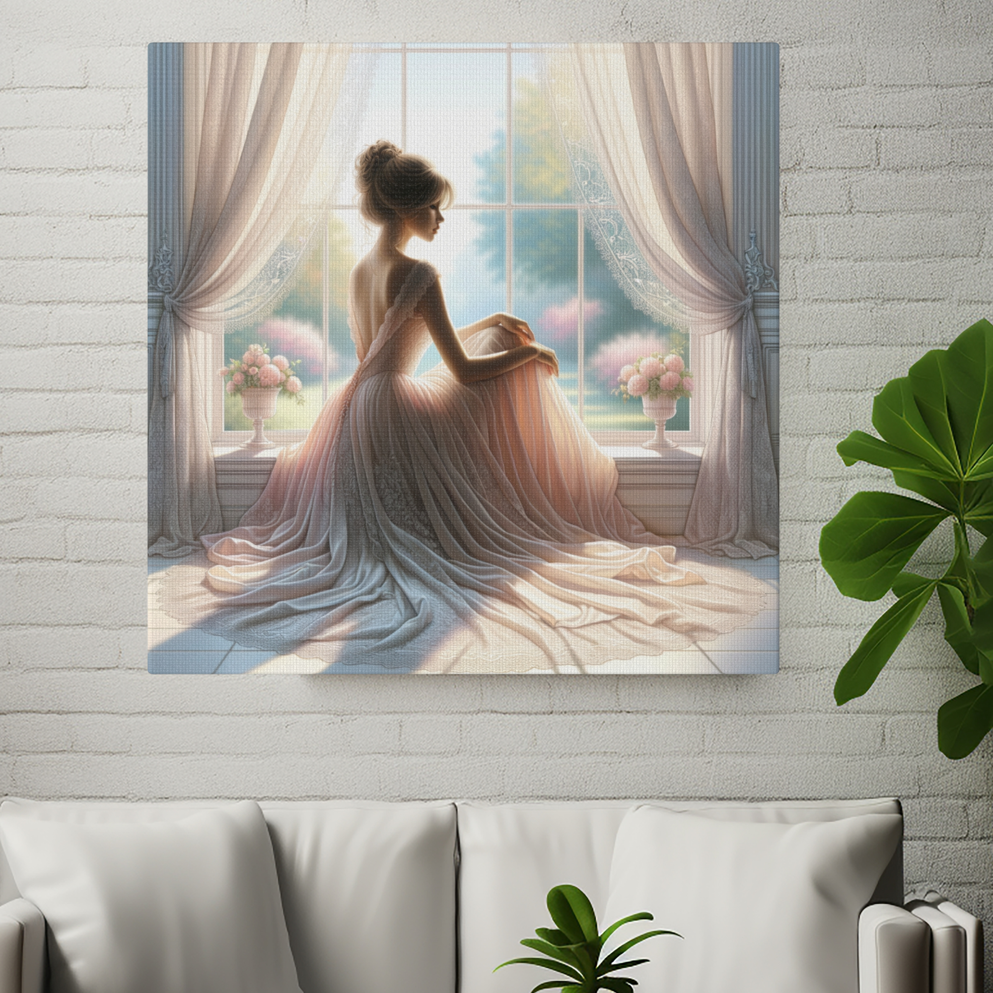 Lady in Lace at Sunlit Window – Romantic Coquette Wall Art