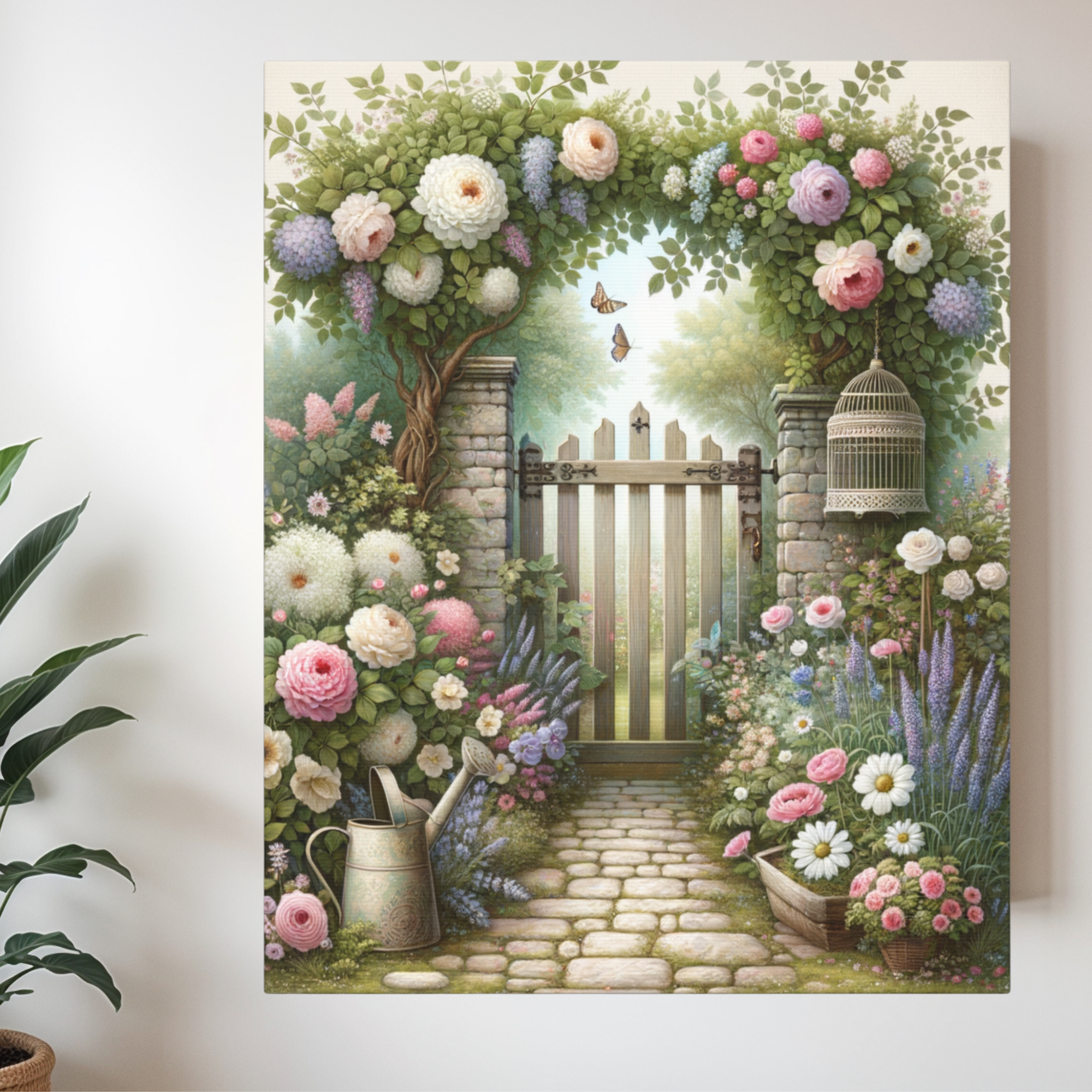 Secret Garden Gate with Flowers and Butterflies – Cottage Garden Wall Art