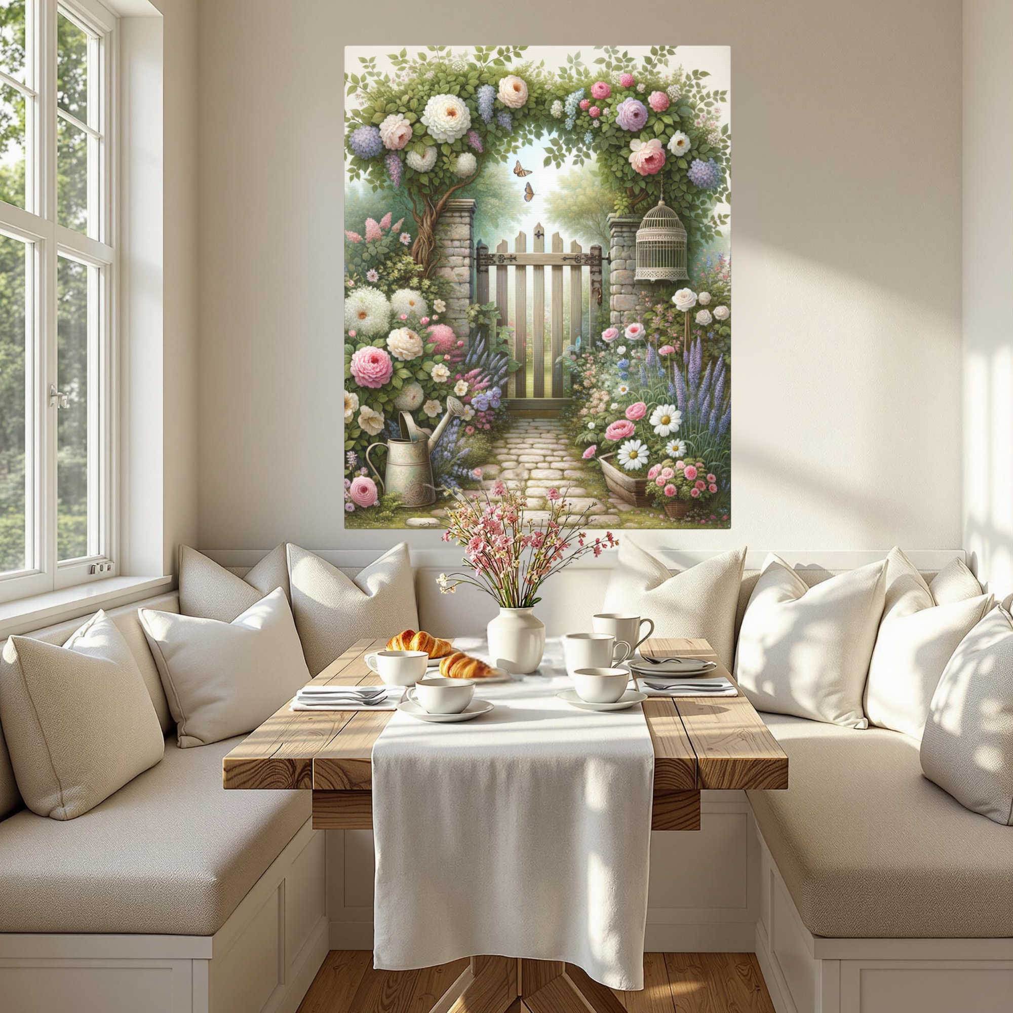Secret Garden Gate with Flowers and Butterflies – Cottage Garden Wall Art