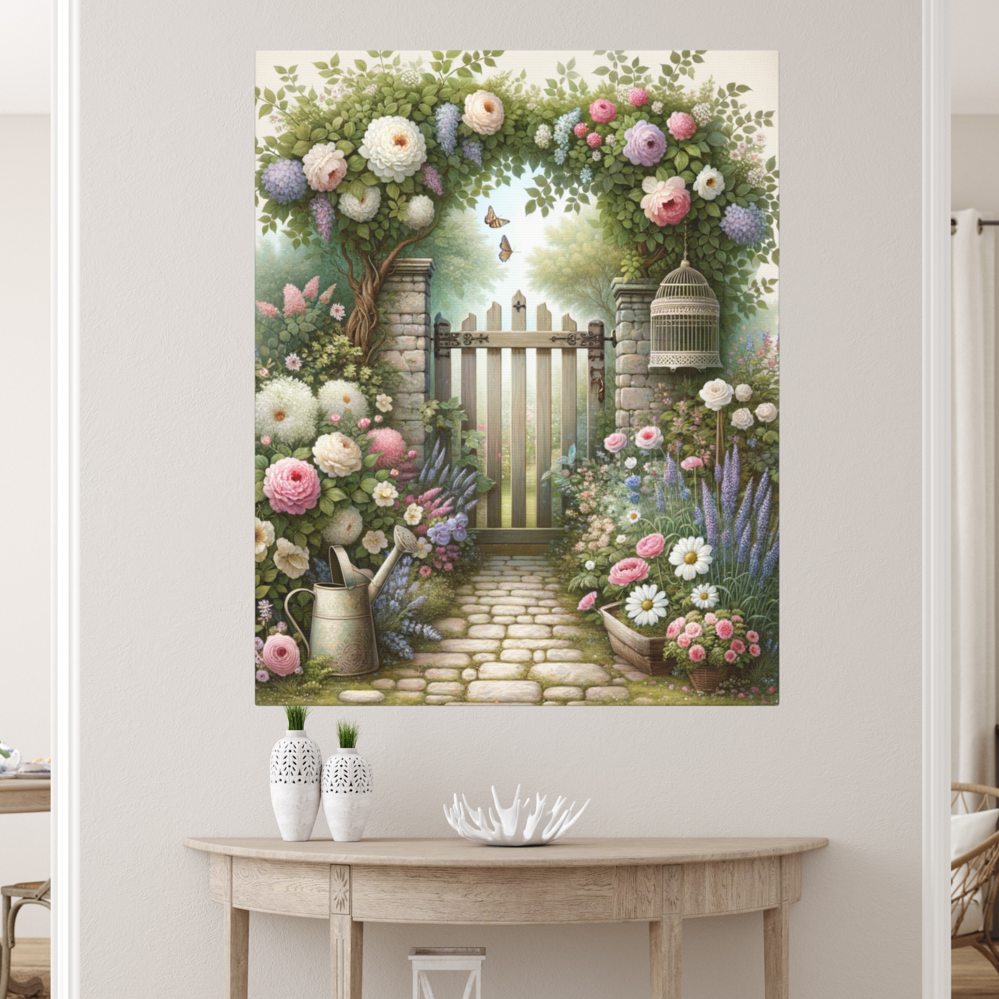 Secret Garden Gate with Flowers and Butterflies – Cottage Garden Wall Art