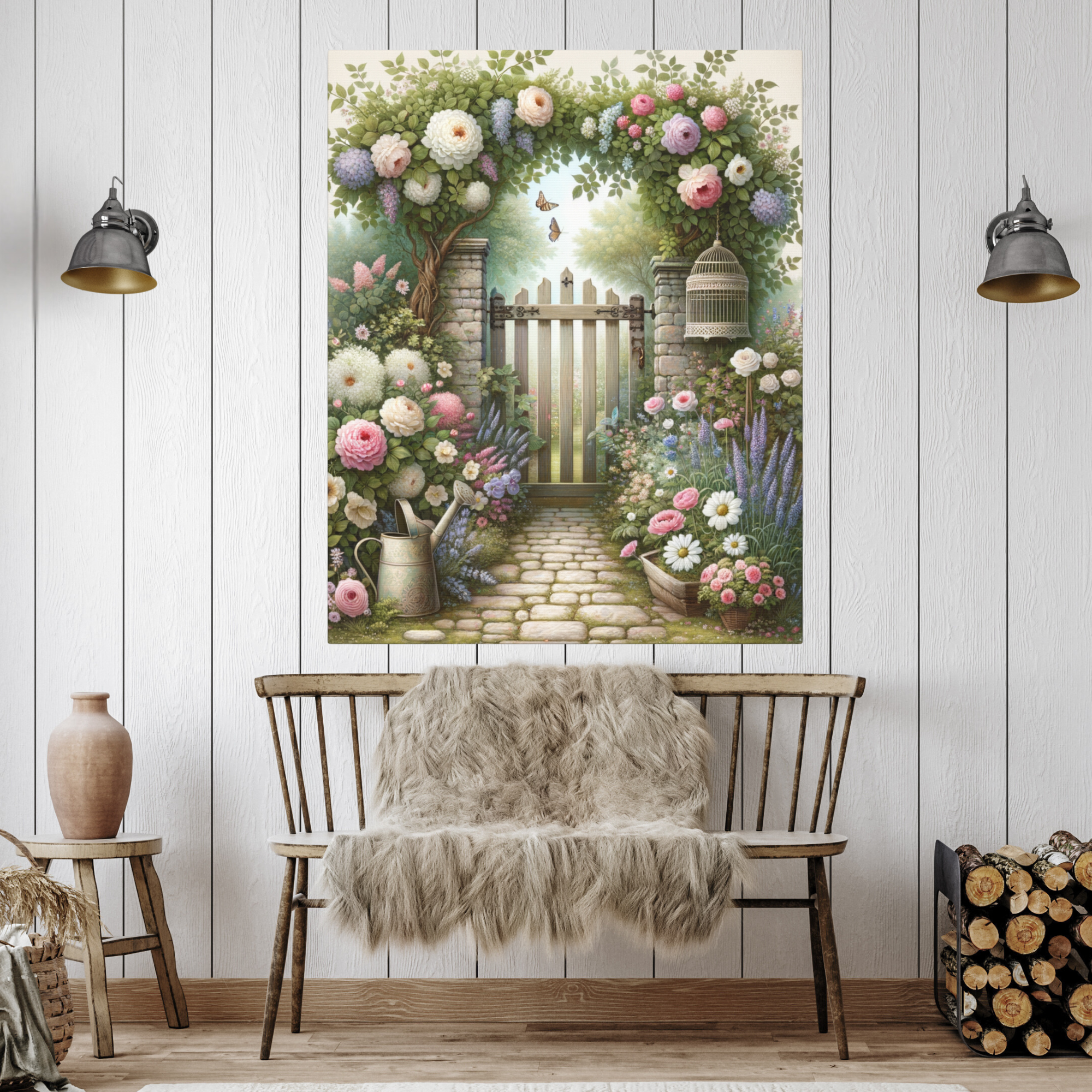 Secret Garden Gate with Flowers and Butterflies – Cottage Garden Wall Art