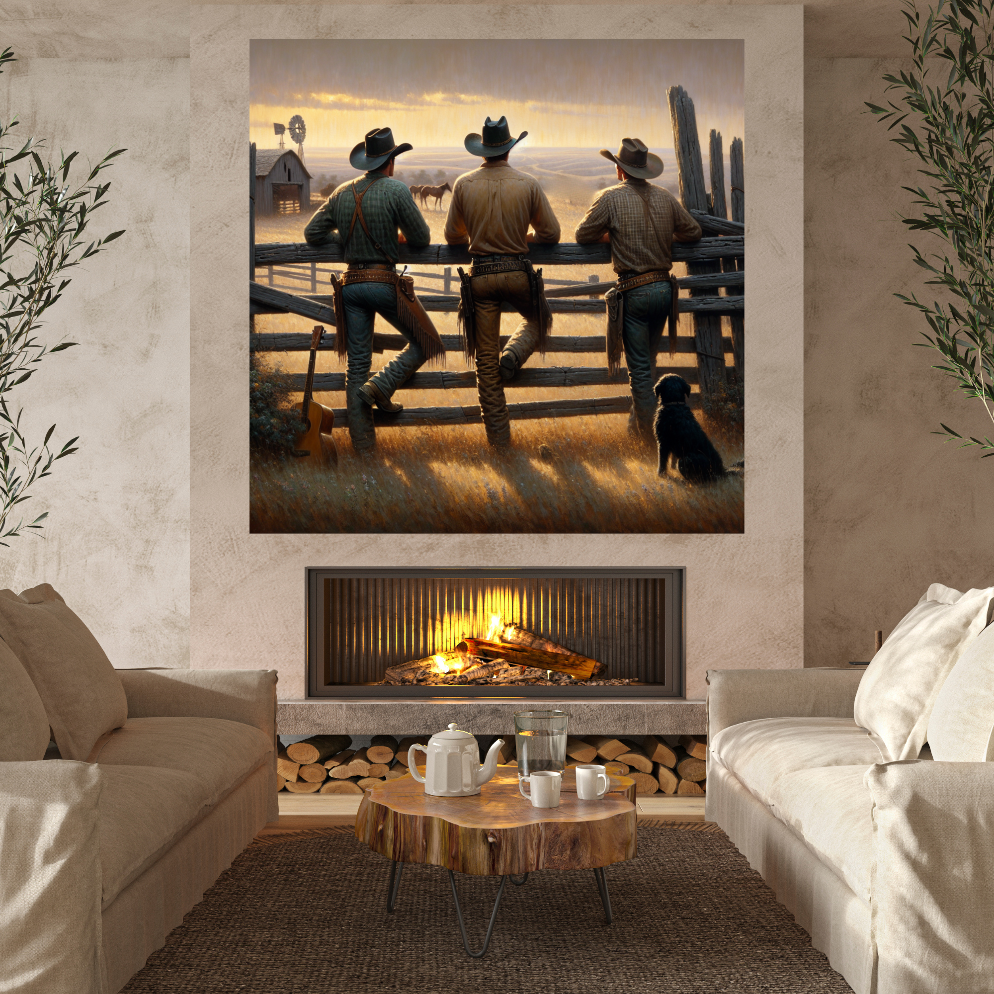 Three Cowboys Watching the Range – Western Country Wall Art