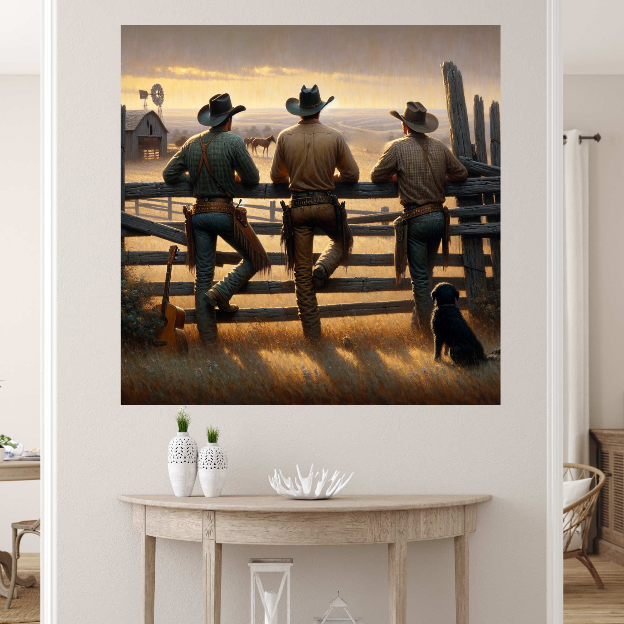 Three Cowboys Watching the Range – Western Country Wall Art