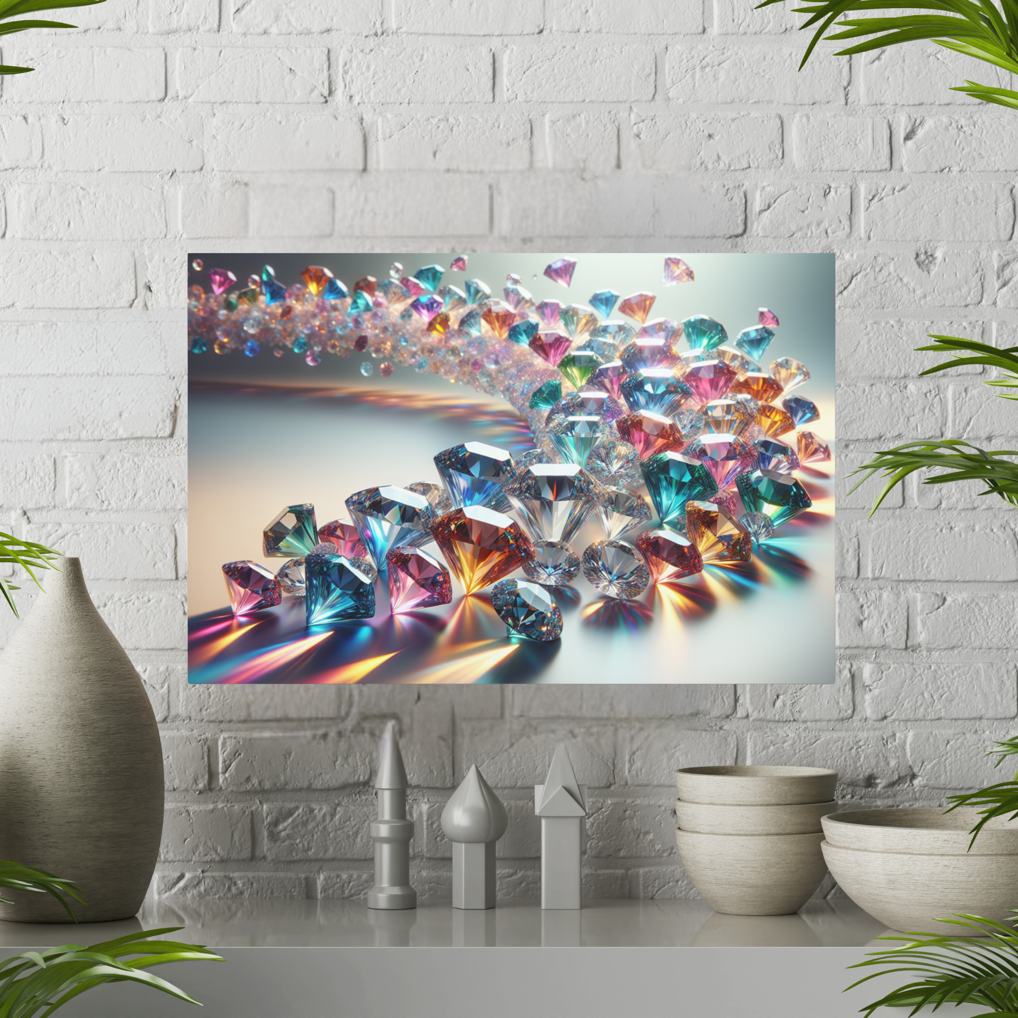 Radiant Cascade of Gems – Colorful Diamond Wall Art