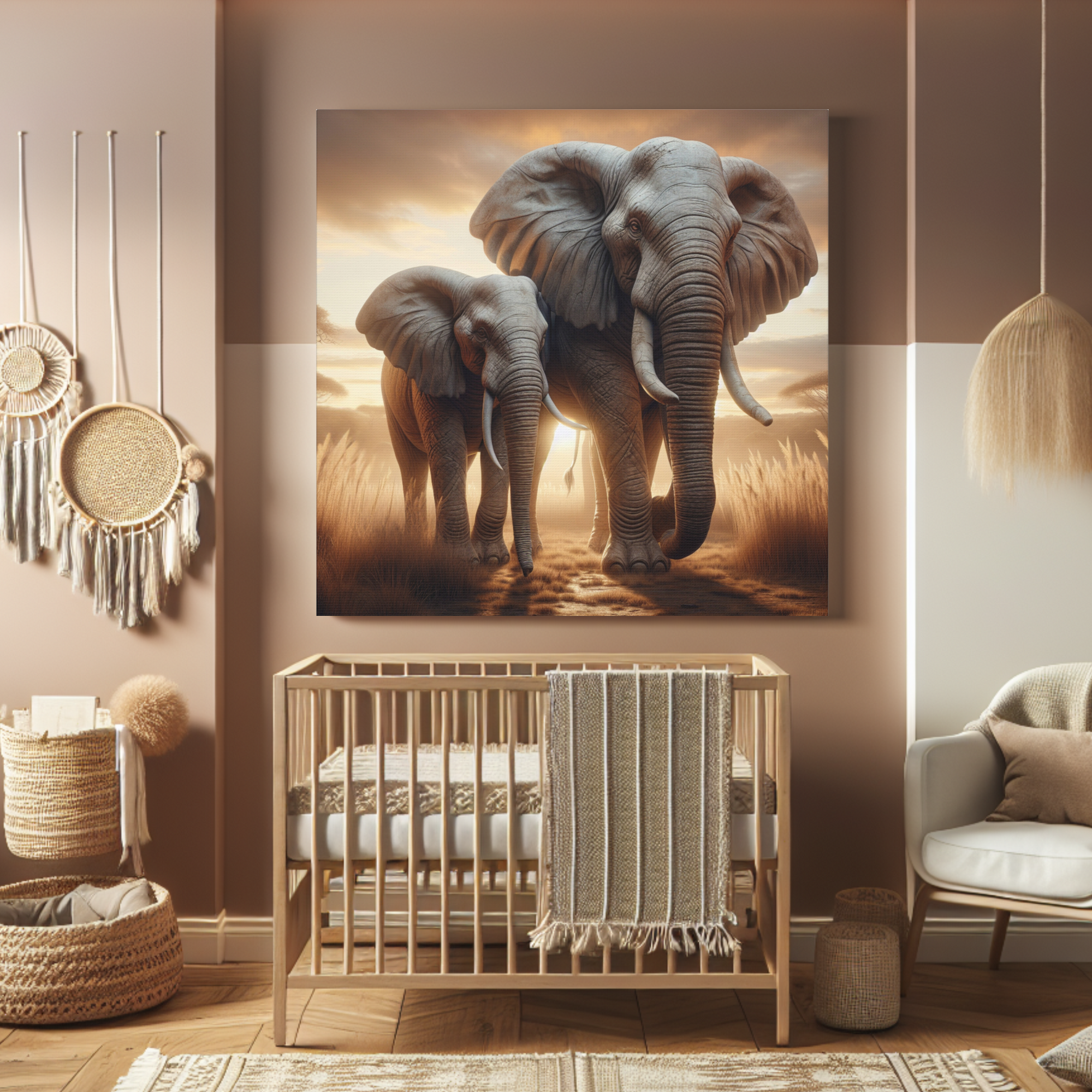 Elephant Wall Art – Majestic Safari Sunset Duo