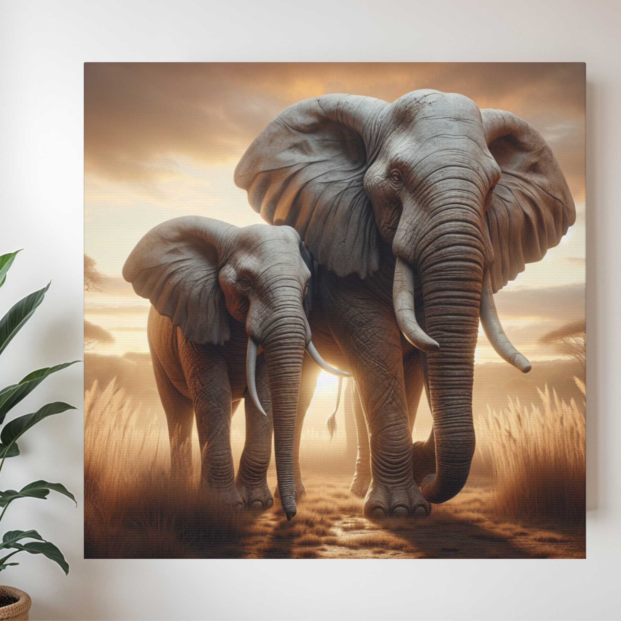 Elephant Wall Art – Majestic Safari Sunset Duo