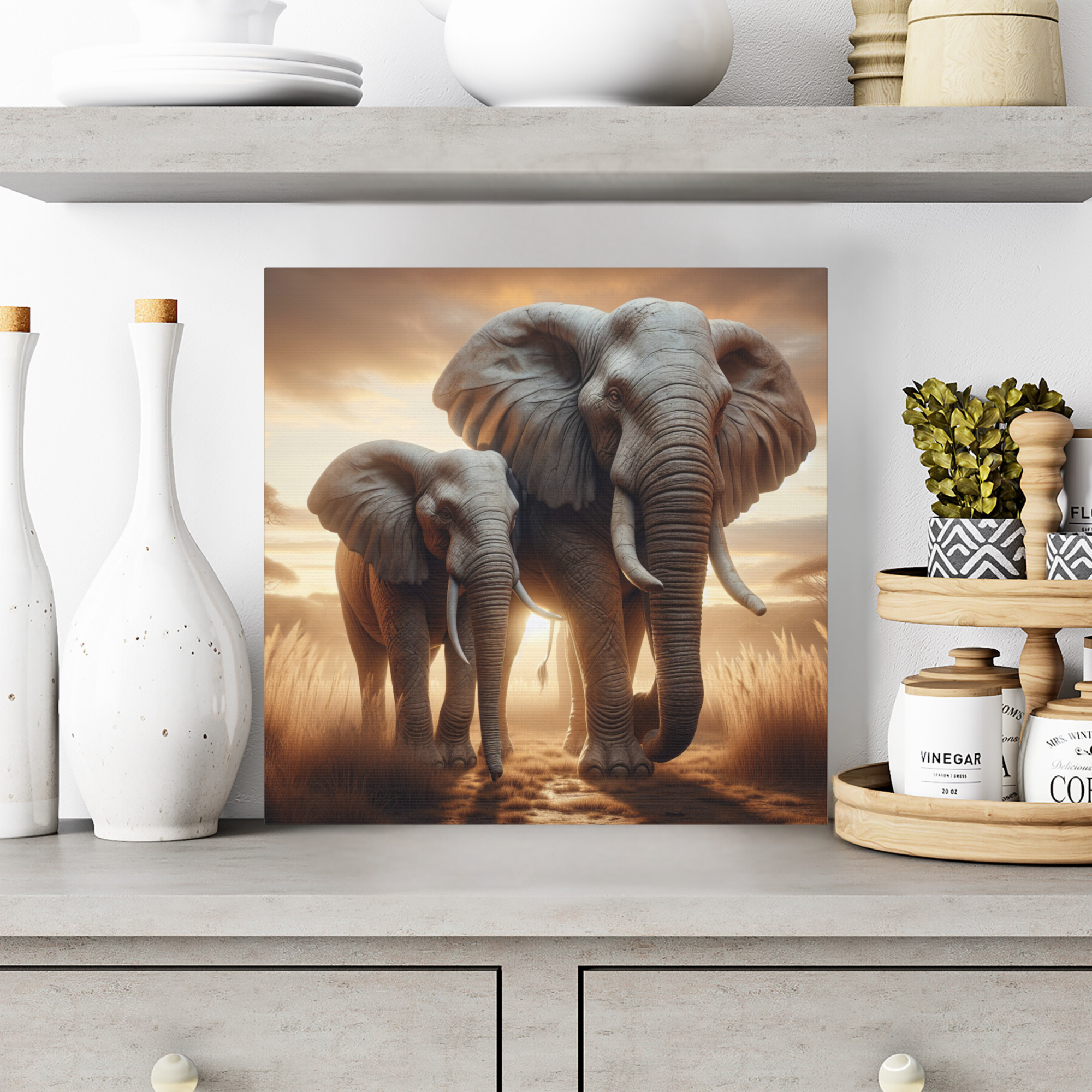 Elephant Wall Art – Majestic Safari Sunset Duo