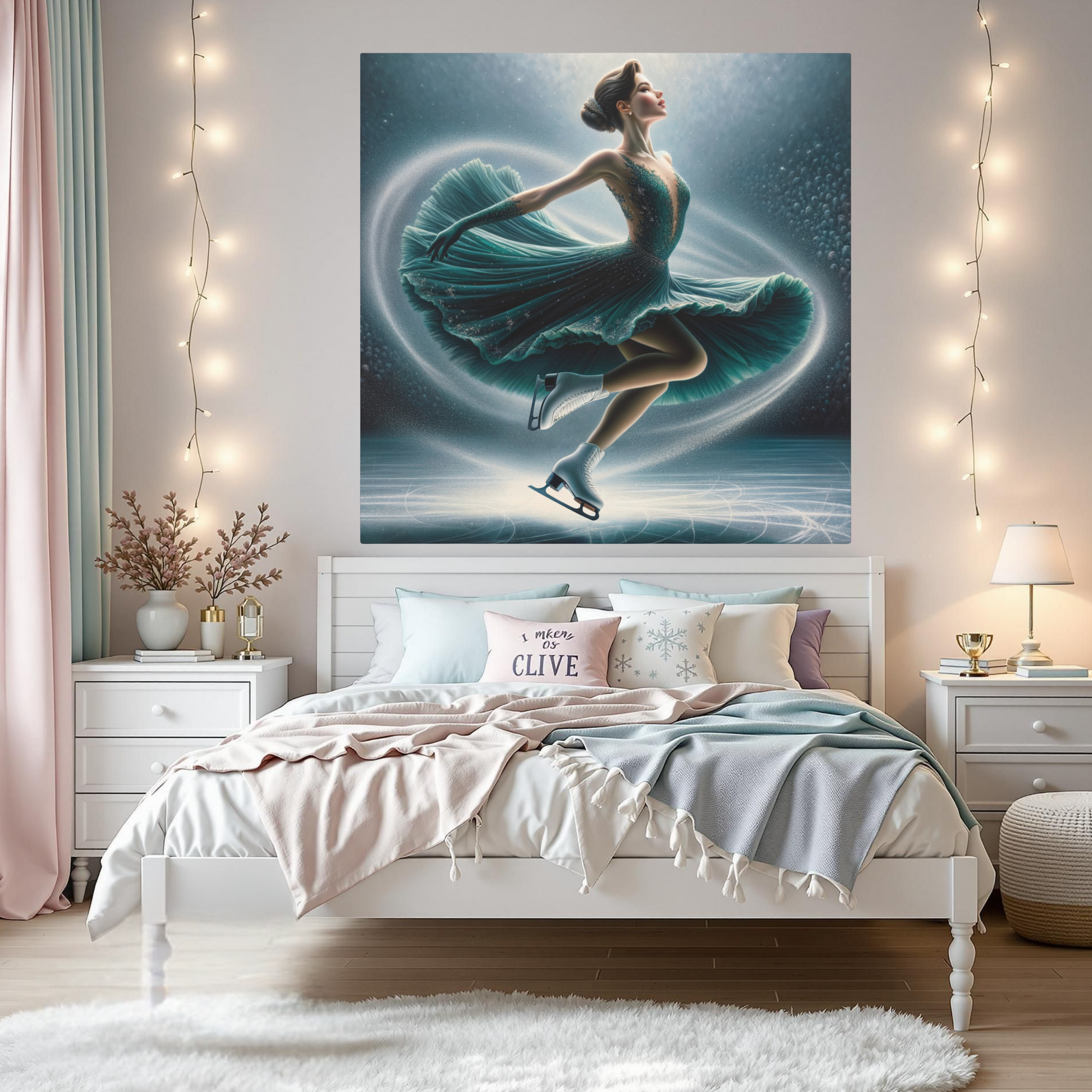 Solo Ice Skater Spin in Teal Spotlight