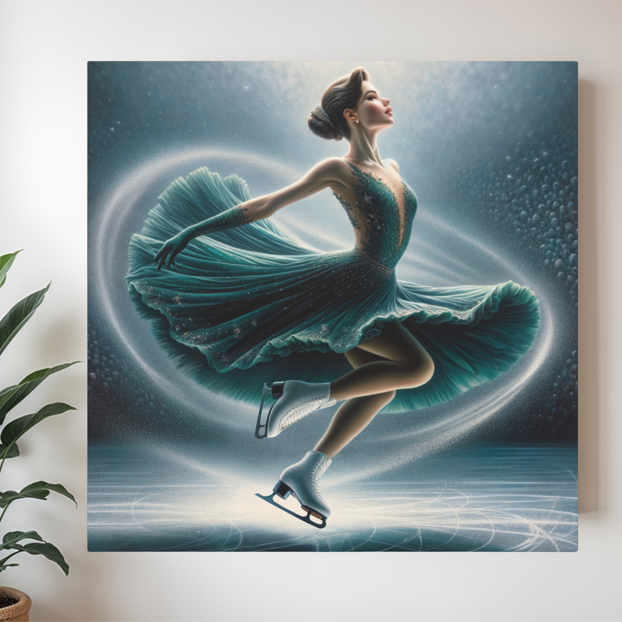 Solo Ice Skater Spin in Teal Spotlight