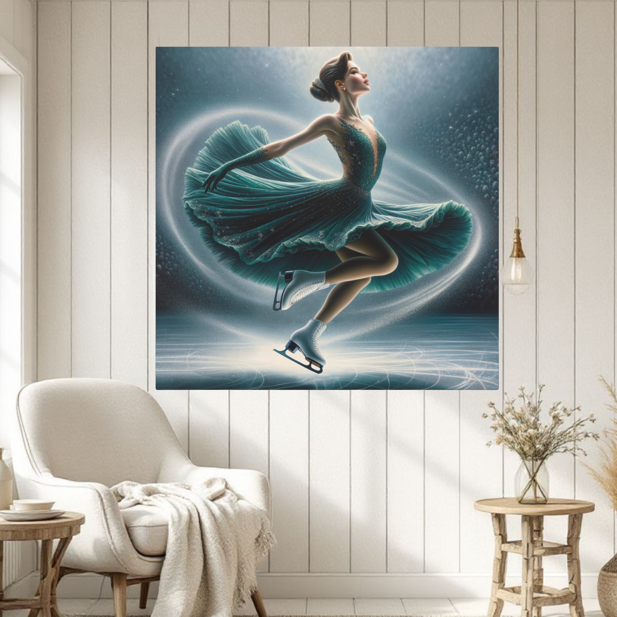Solo Ice Skater Spin in Teal Spotlight