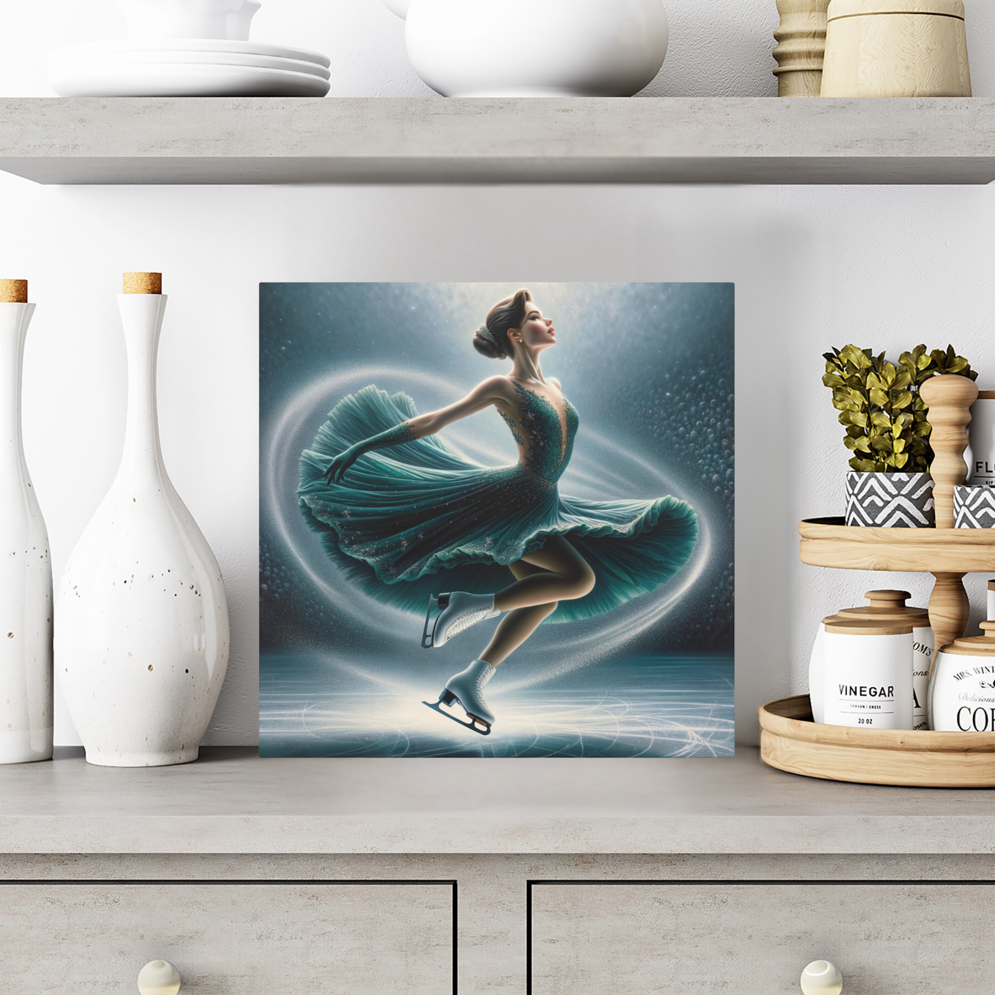Solo Ice Skater Spin in Teal Spotlight