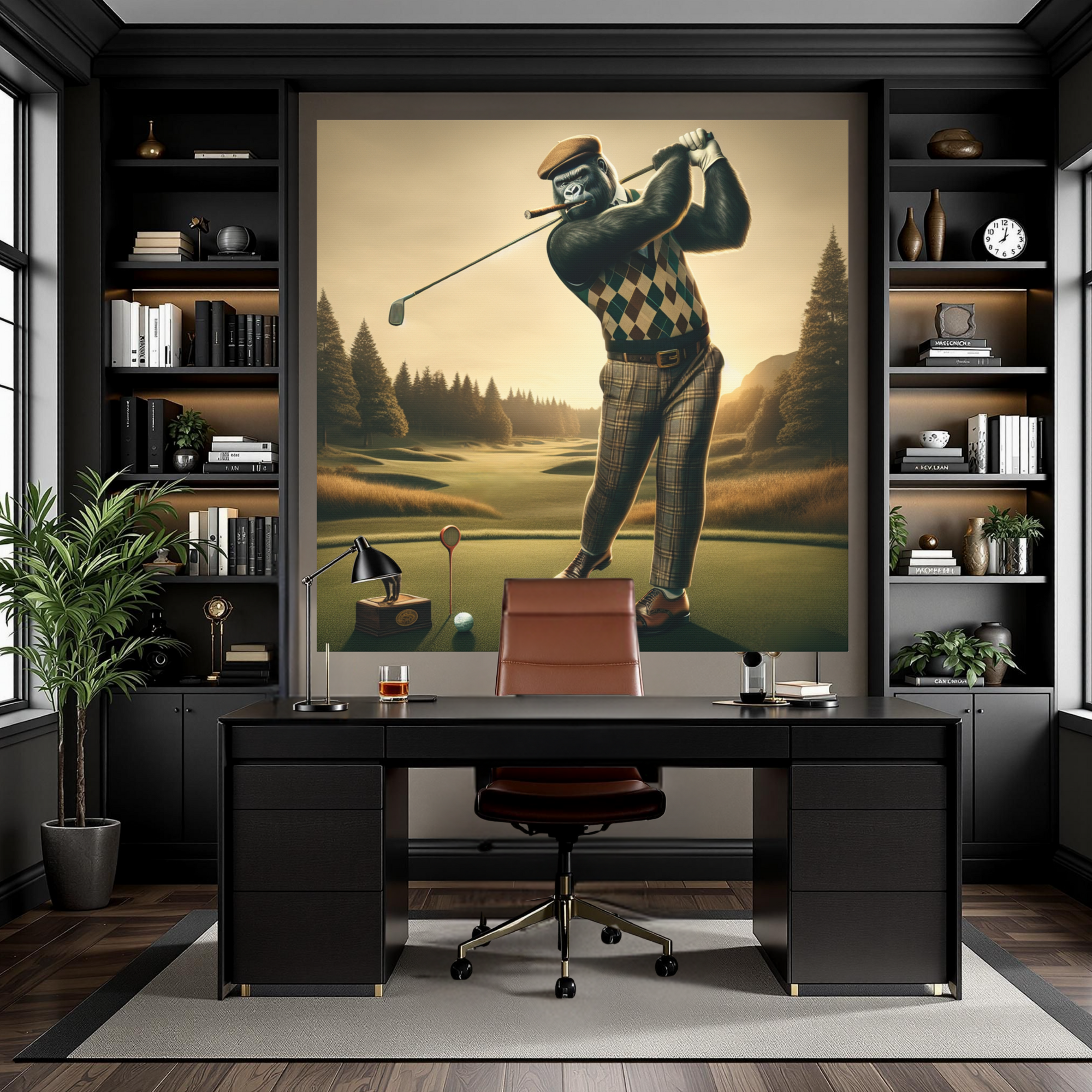 Gorilla Golfer in Plaid – Humorous Golf Wall Art