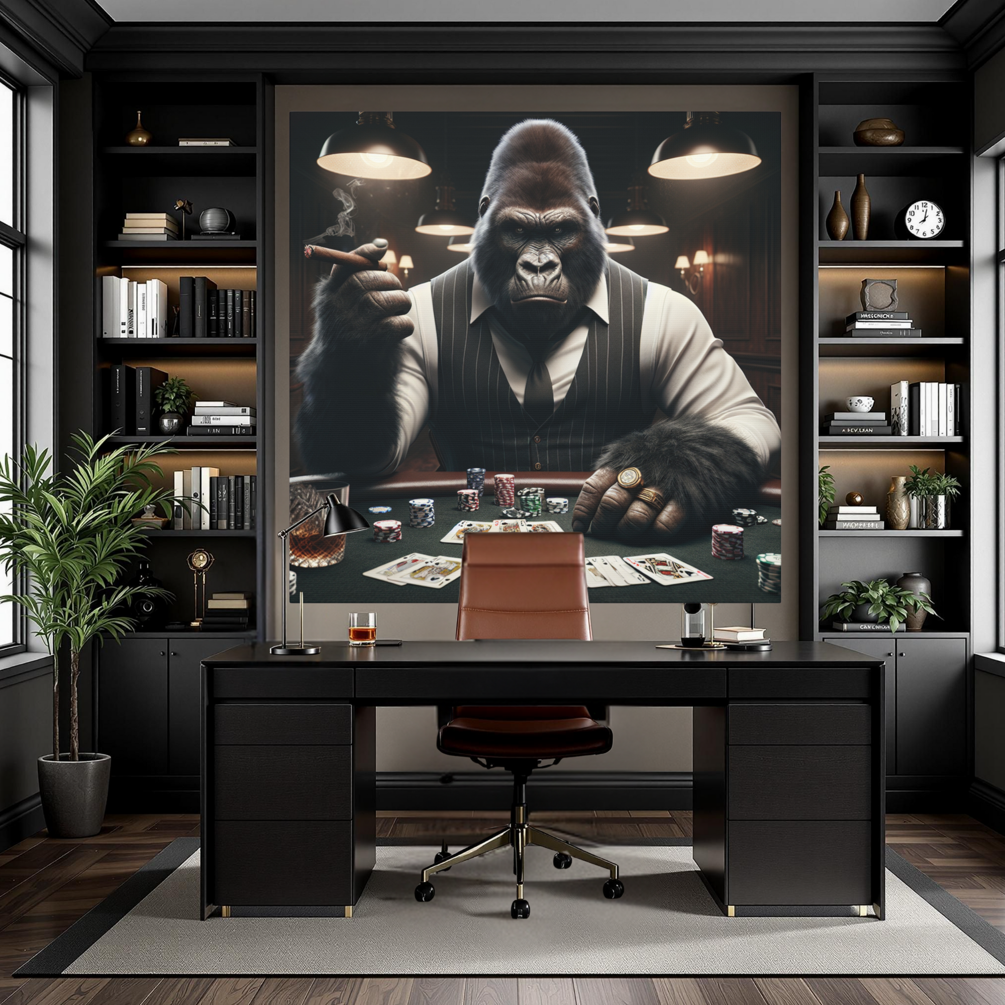 Poker Gorilla in Pinstripes – Casino Wall Art for Men