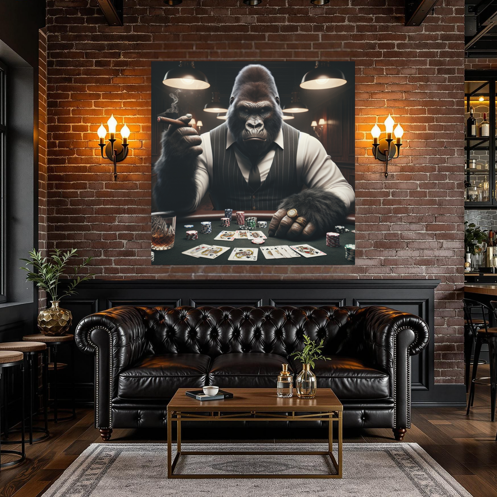 Poker Gorilla in Pinstripes – Casino Wall Art for Men