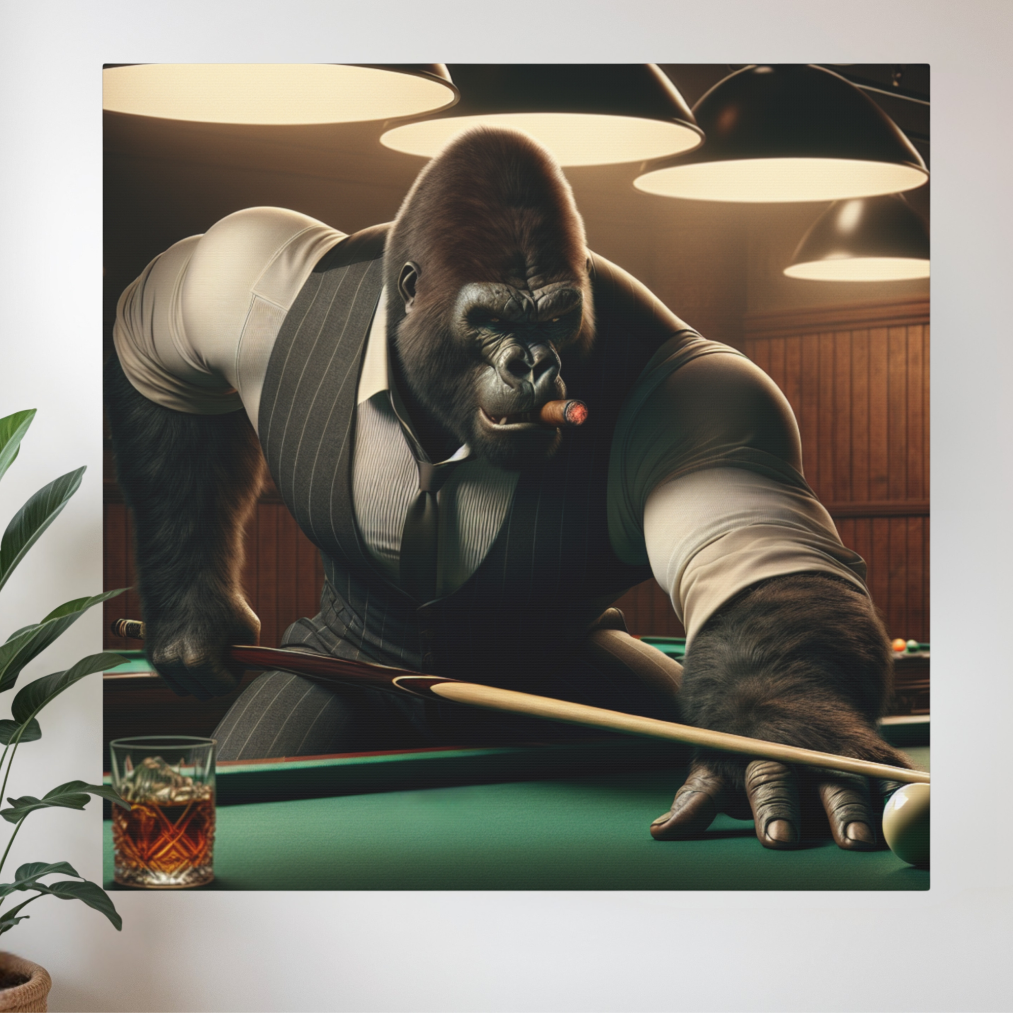 Cigar Gorilla Playing Pool – Billiard Wall Art for Men