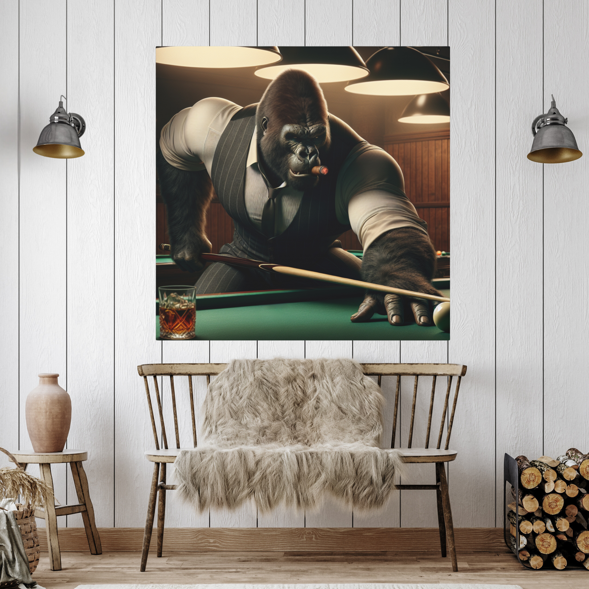 Cigar Gorilla Playing Pool – Billiard Wall Art for Men