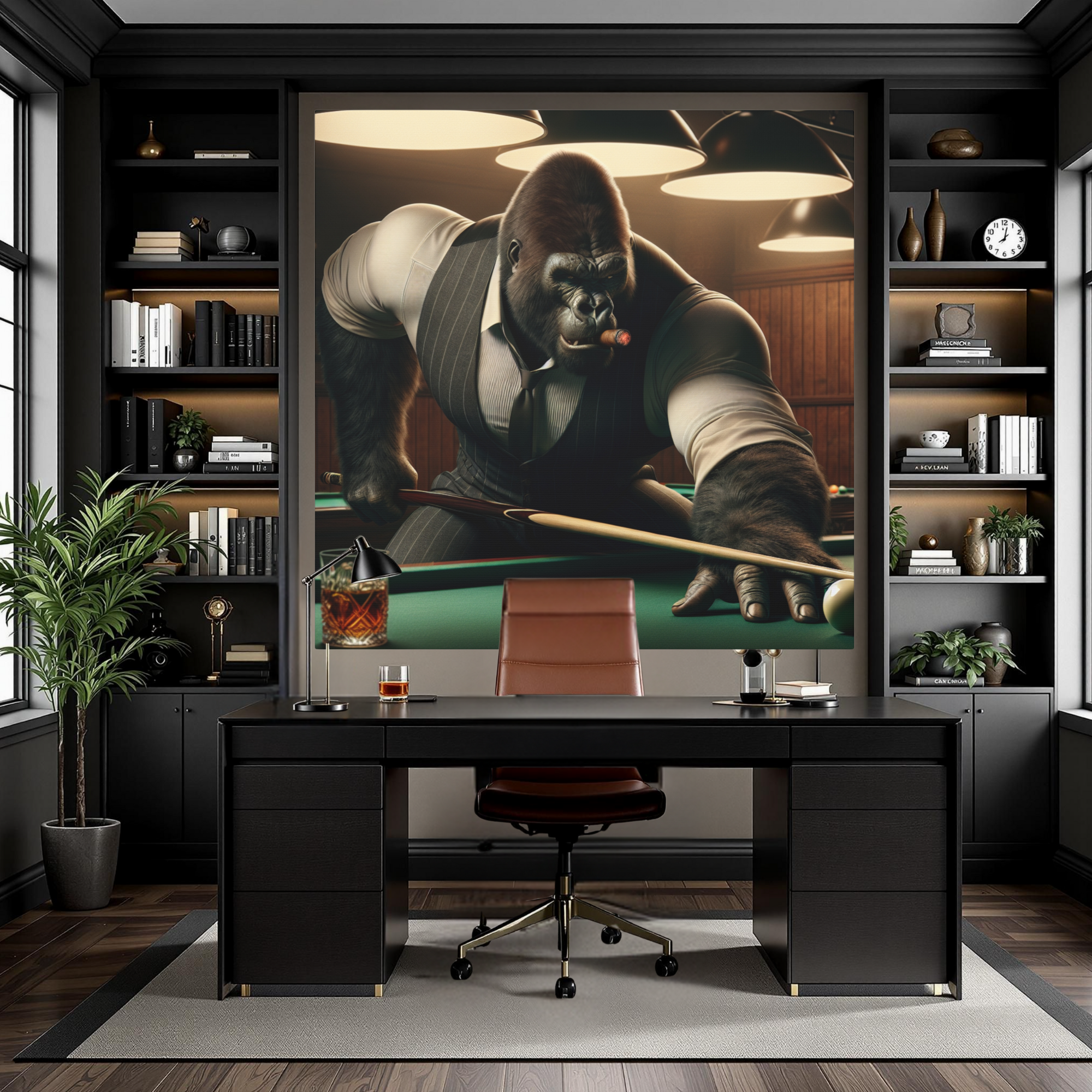 Cigar Gorilla Playing Pool – Billiard Wall Art for Men
