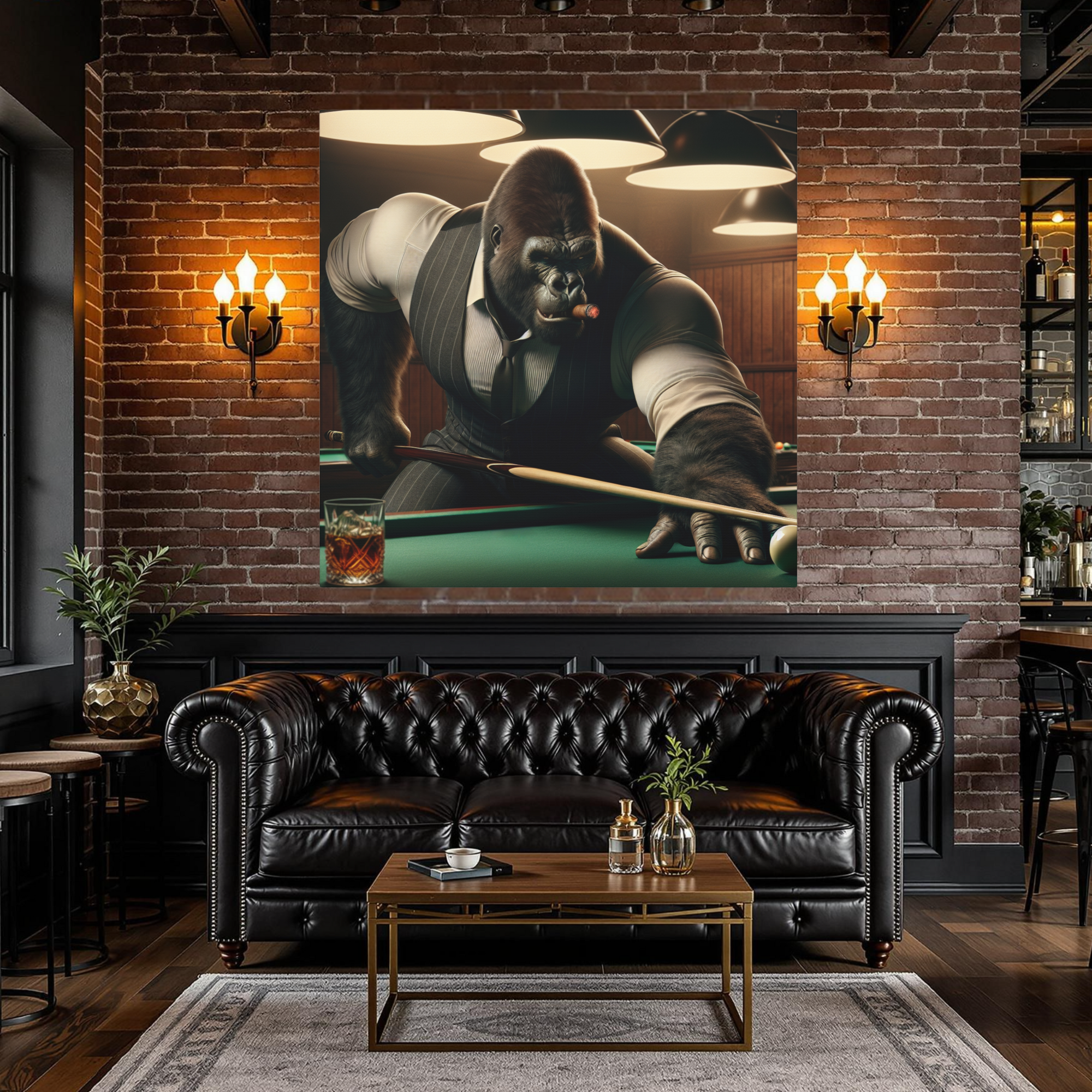Cigar Gorilla Playing Pool – Billiard Wall Art for Men