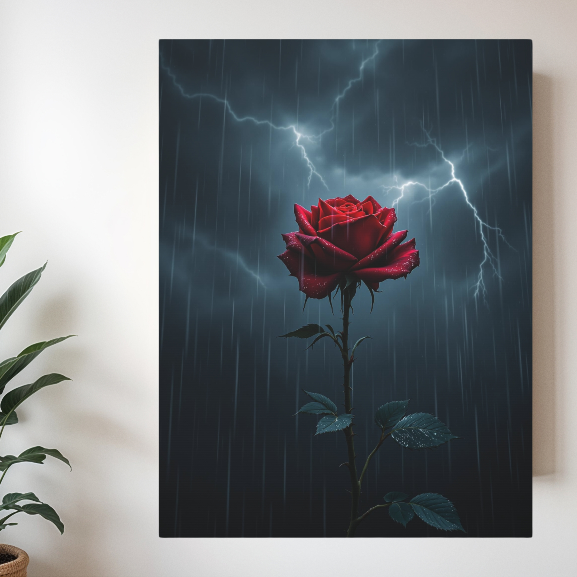 Red Rose in Storm – Emotional Gothic Wall Art