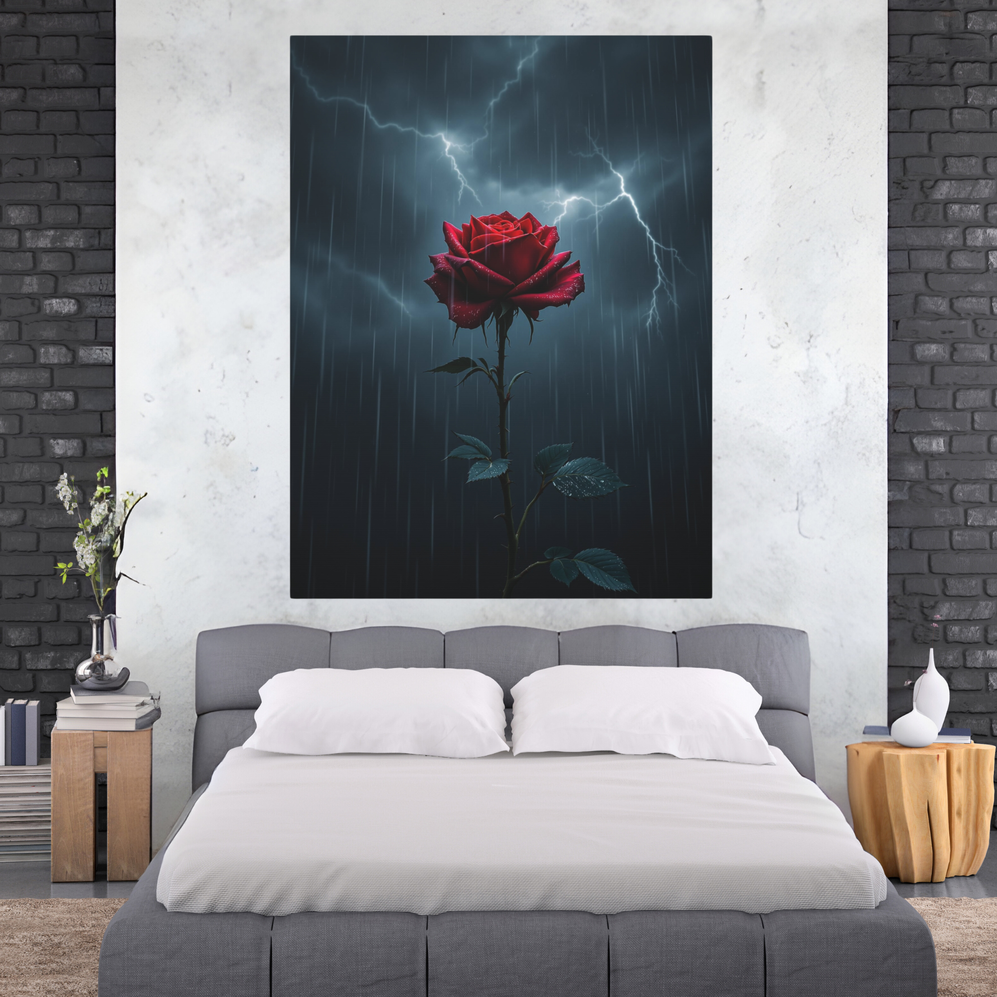 Red Rose in Storm – Emotional Gothic Wall Art
