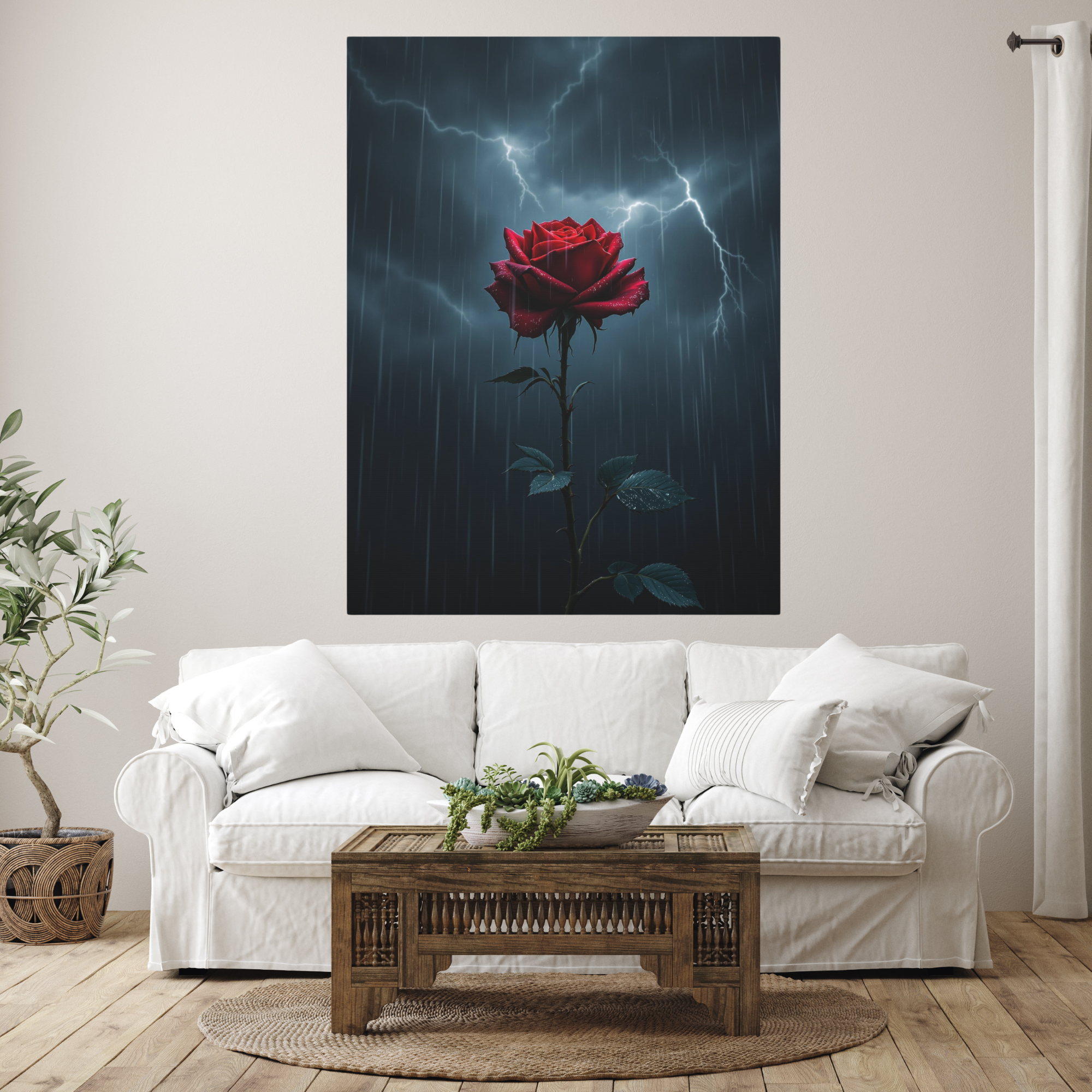 Red Rose in Storm – Emotional Gothic Wall Art