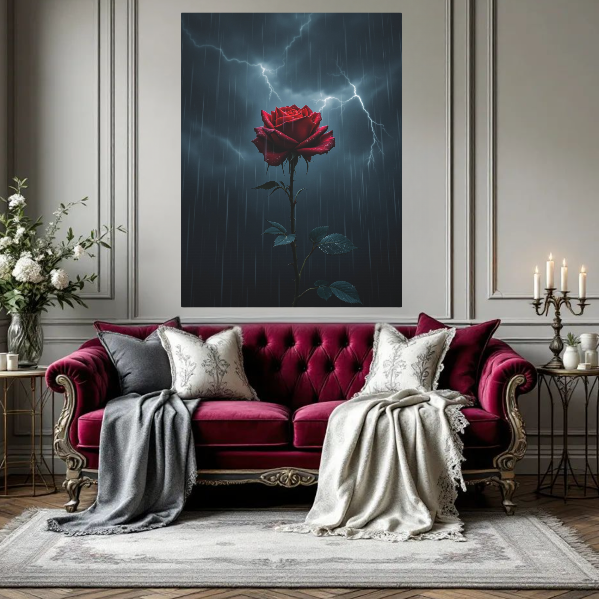 Red Rose in Storm – Emotional Gothic Wall Art