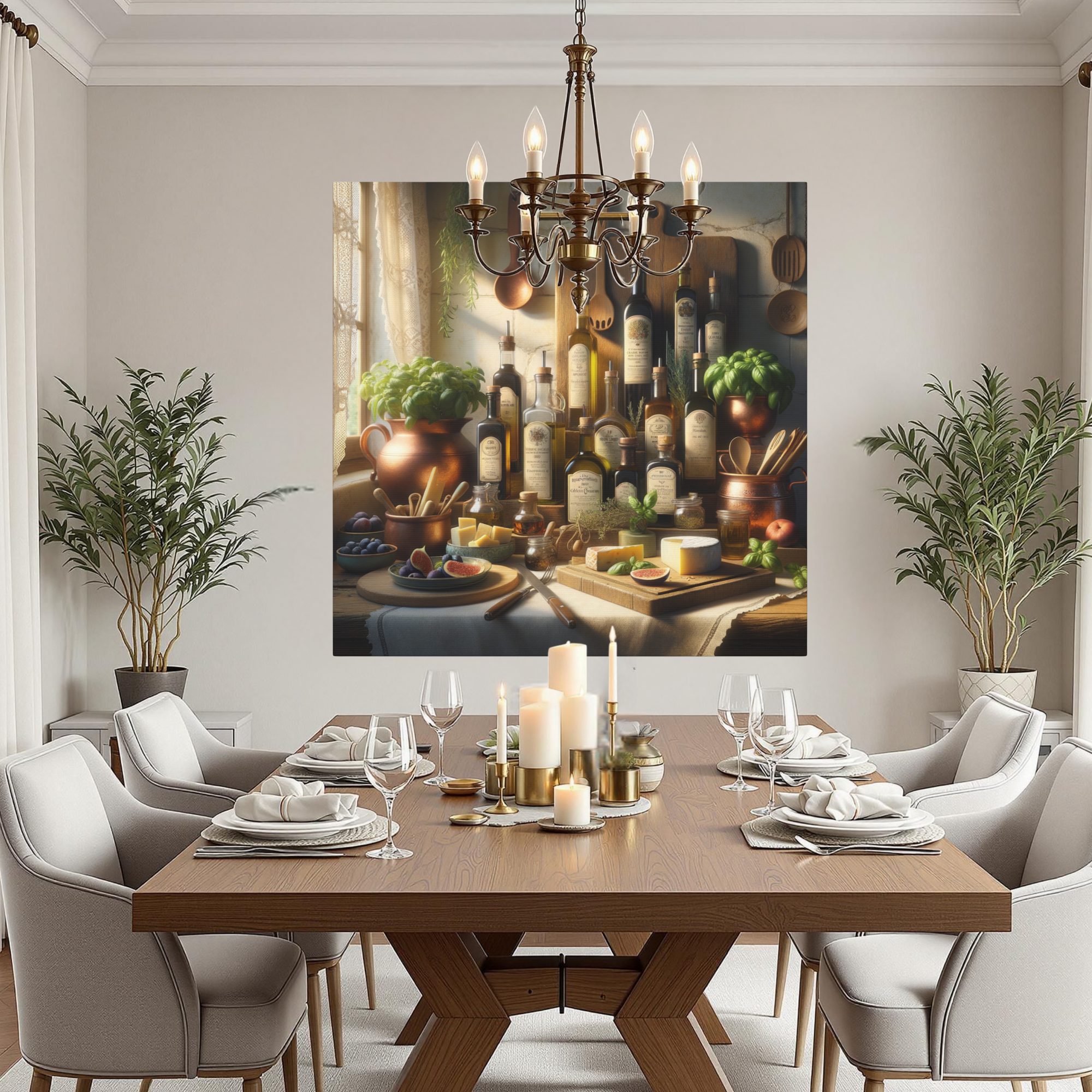 Rustic Kitchen Oils and Herbs Still Life – Vintage Culinary Wall Art