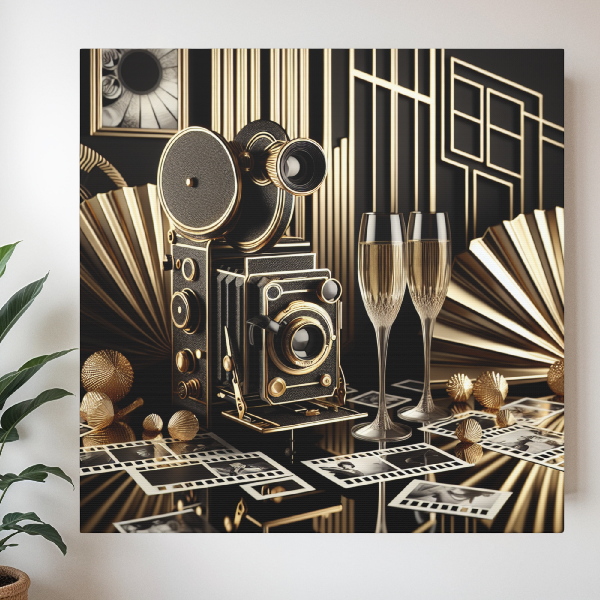 Vintage Camera and Champagne Glamour – Art Deco Wall Art