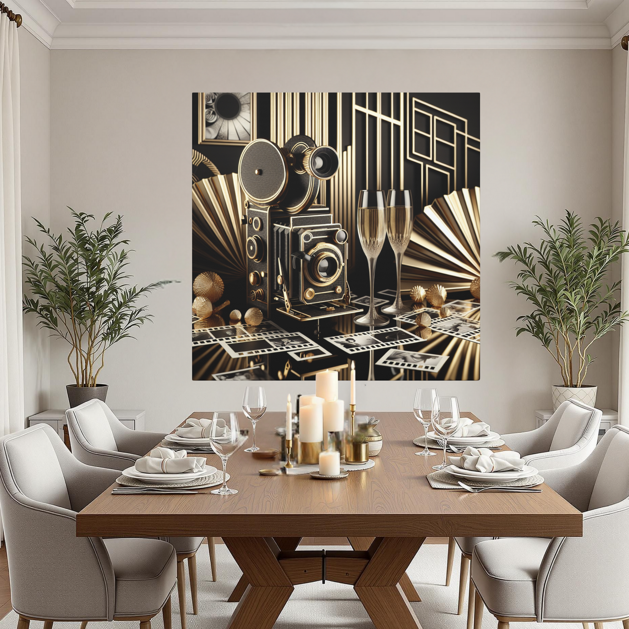 Vintage Camera and Champagne Glamour – Art Deco Wall Art