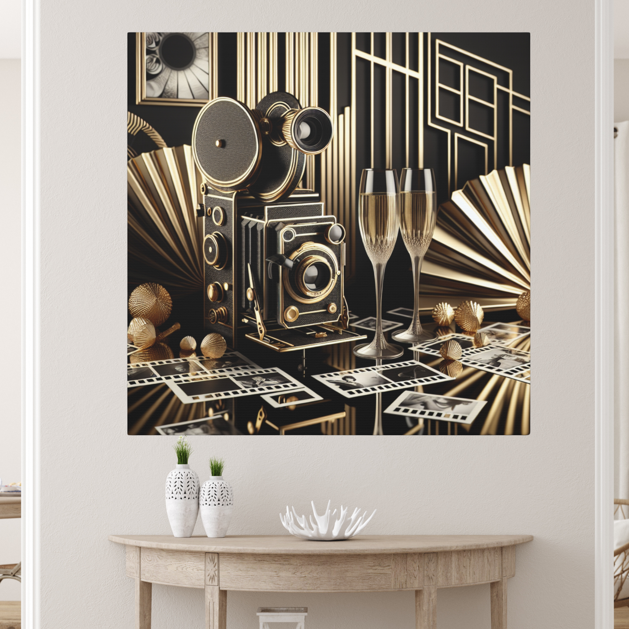 Vintage Camera and Champagne Glamour – Art Deco Wall Art