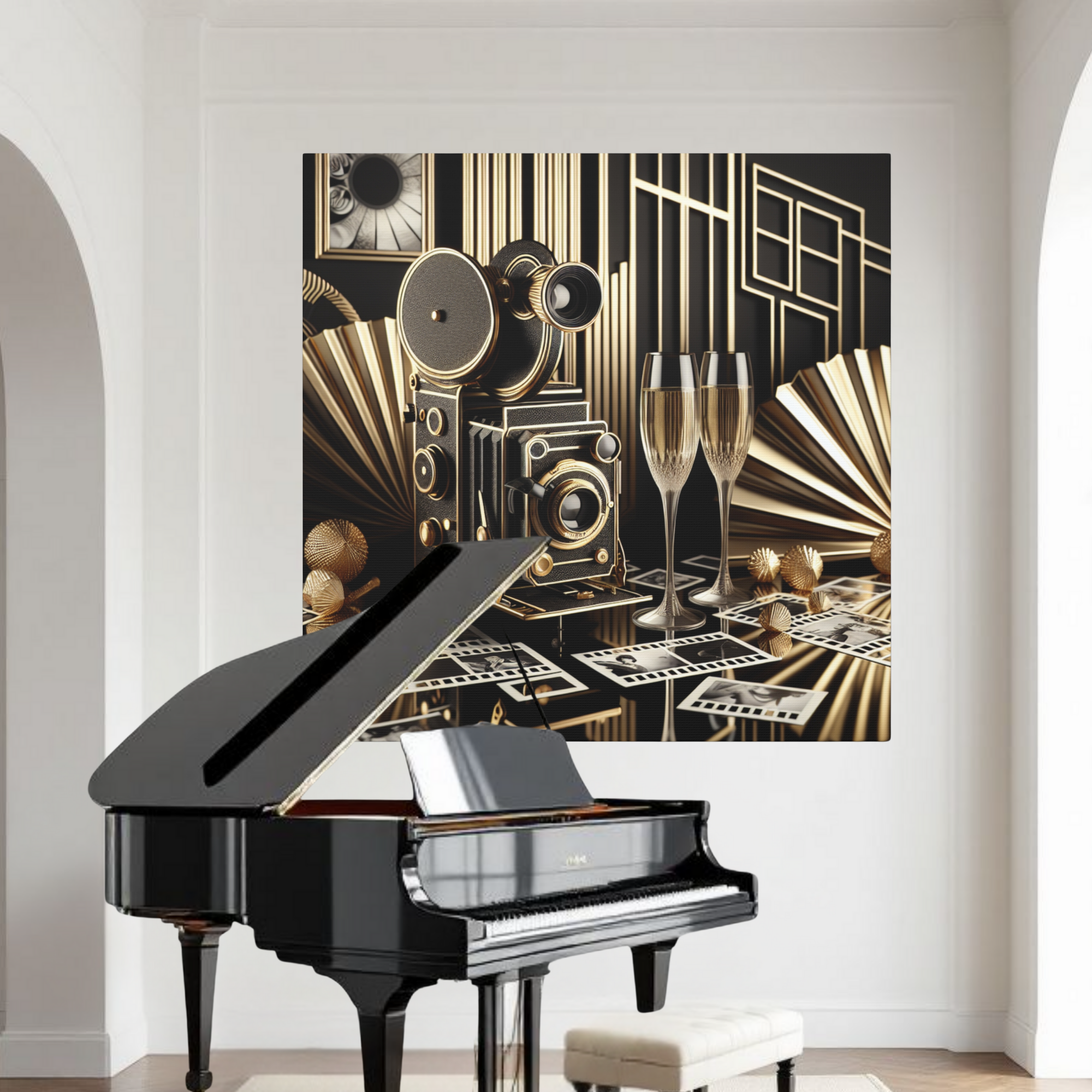 Vintage Camera and Champagne Glamour – Art Deco Wall Art