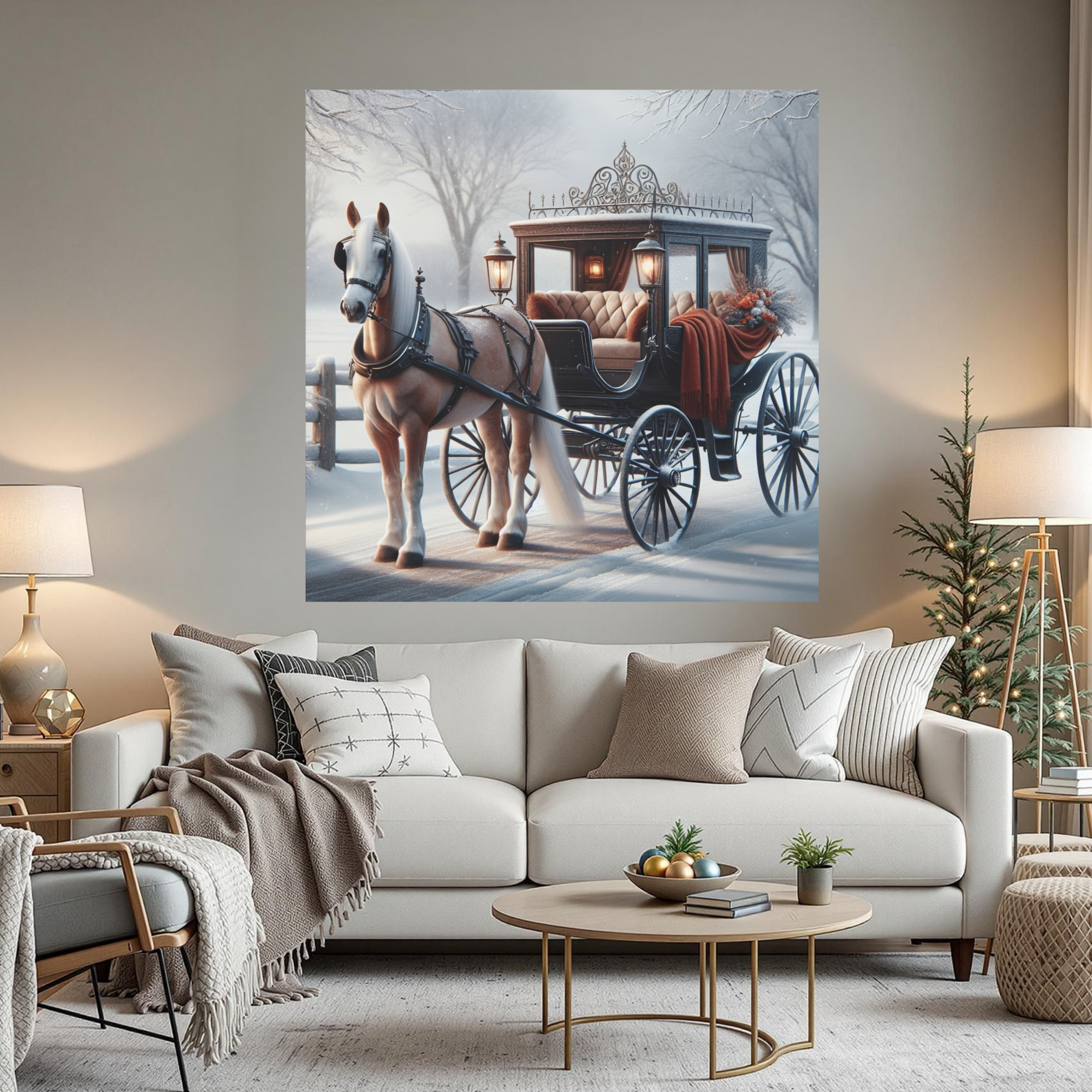 Victorian Winter Carriage Ride With Horse – Romantic Snow Scene Wall Art