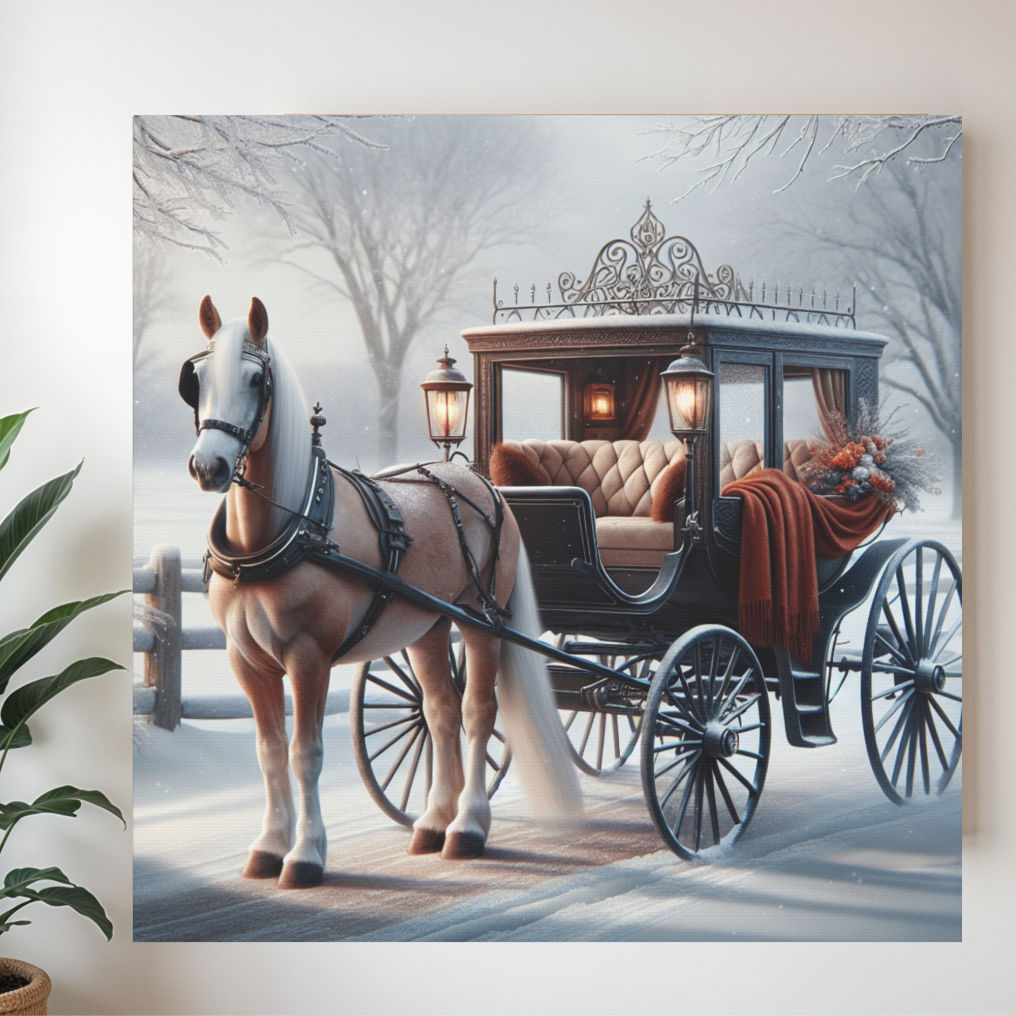 Victorian Winter Carriage Ride With Horse – Romantic Snow Scene Wall Art