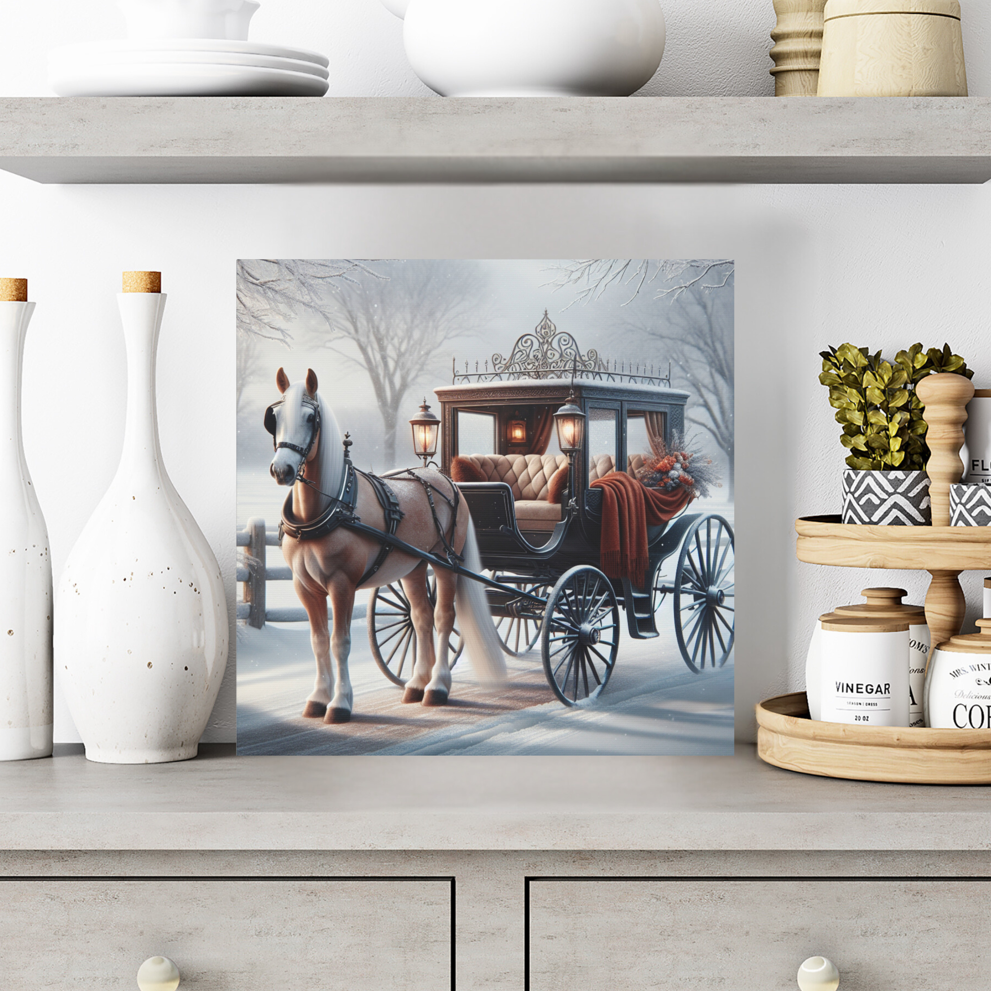 Victorian Winter Carriage Ride With Horse – Romantic Snow Scene Wall Art